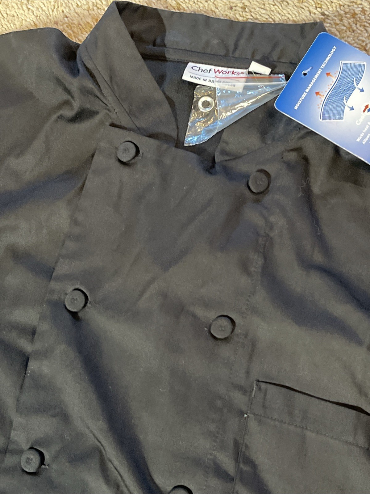 Unused L Chef Works Cool Vent Long Sleeve Black Chef Coat Shirt Double Breasted