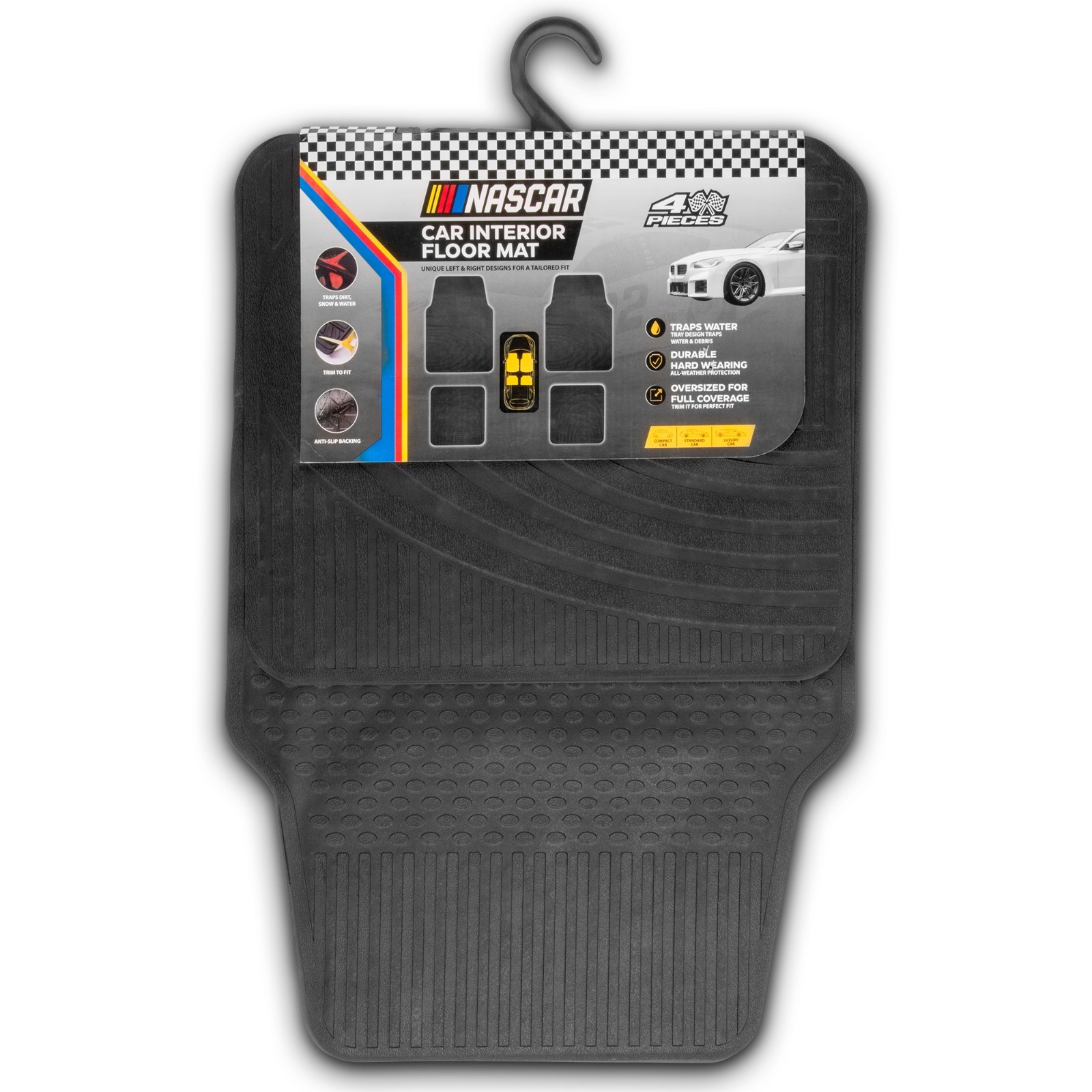 NASCAR Essential Car Floor Mats – 4-Piece Set | All-Weather | Universal Fit