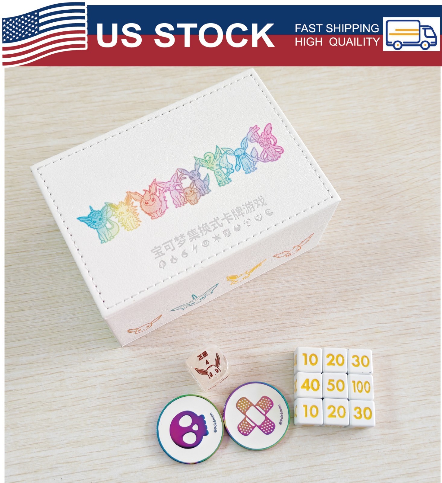 *US STOCK* Pokémon TCG Eevee Advanced Theme Dice Damage Counters with Box