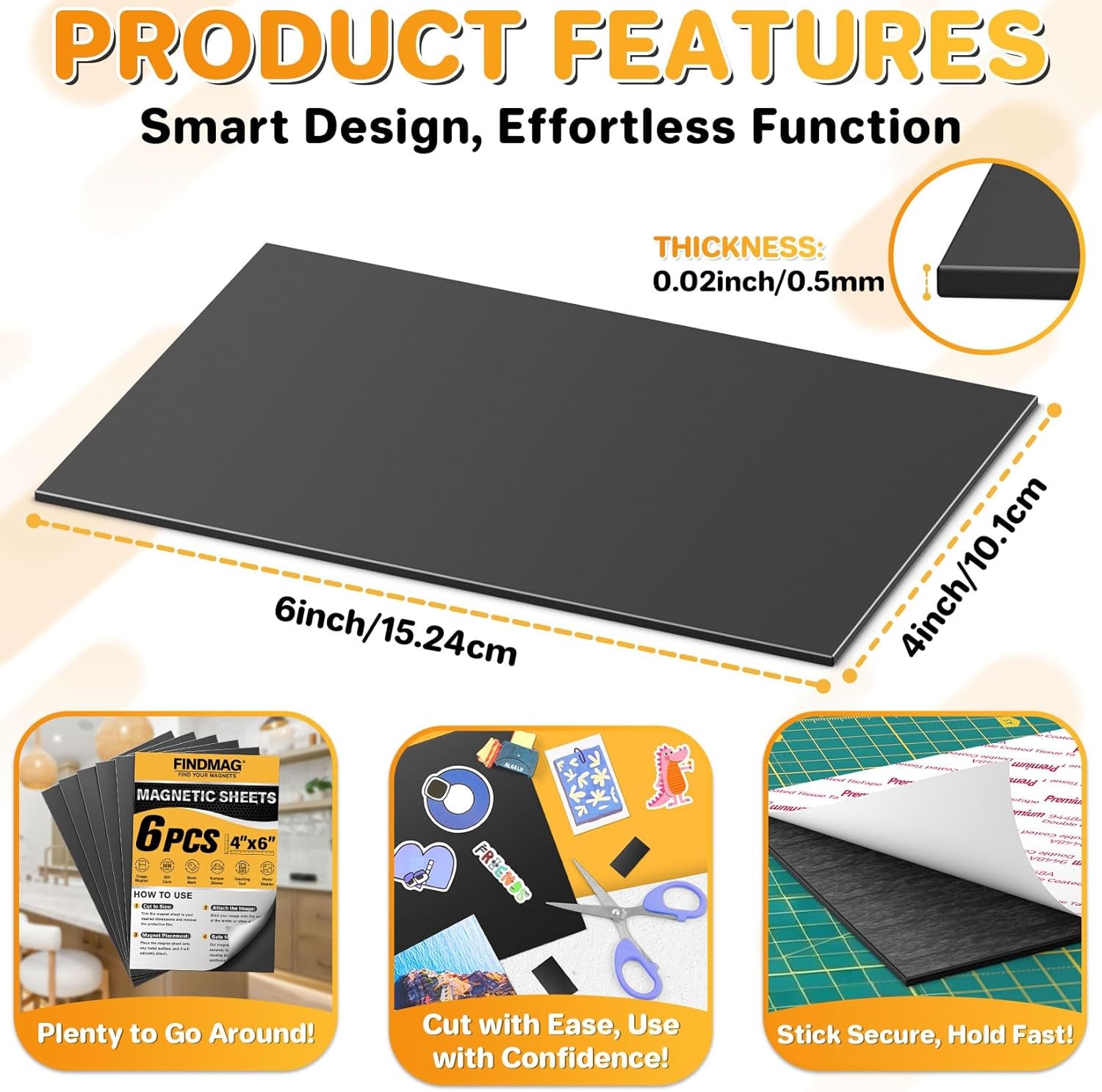 FINDMAG Magnetic Sheets with Adhesive Backing Cut and Customize Flexible Self Ad