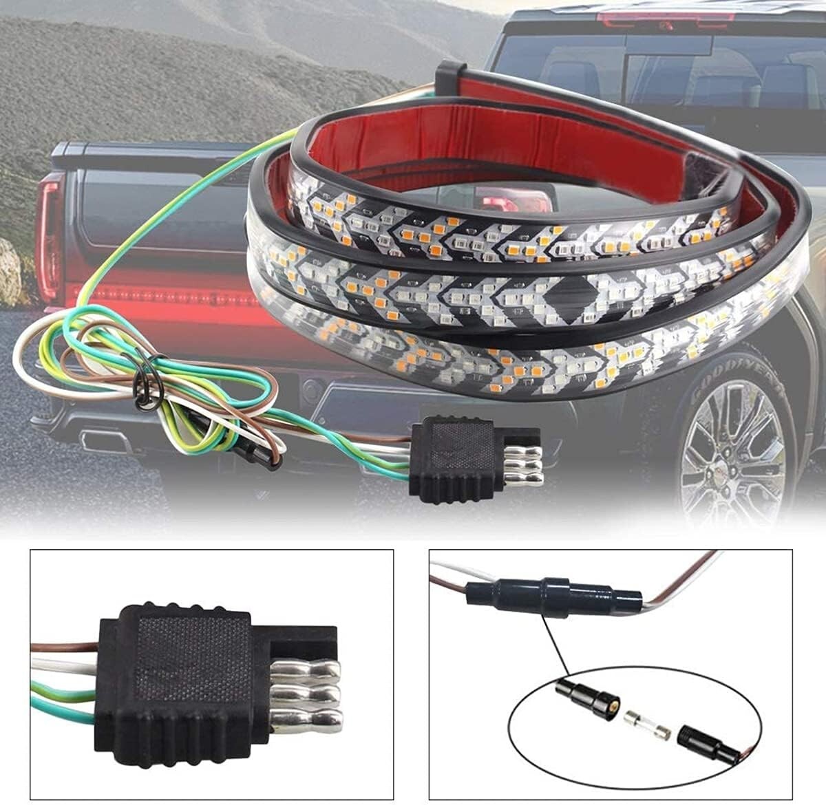 LED Tailgate Light Bar 60" Triple Row 5-Function Strip for Pickup Trailer SUV