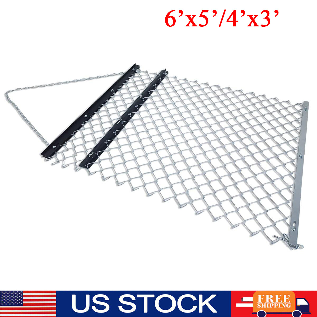 Drag Harrow ATV Lawn Rake 4 x 3 ft / 6 × 5 ft Chain Field Drag US Stock