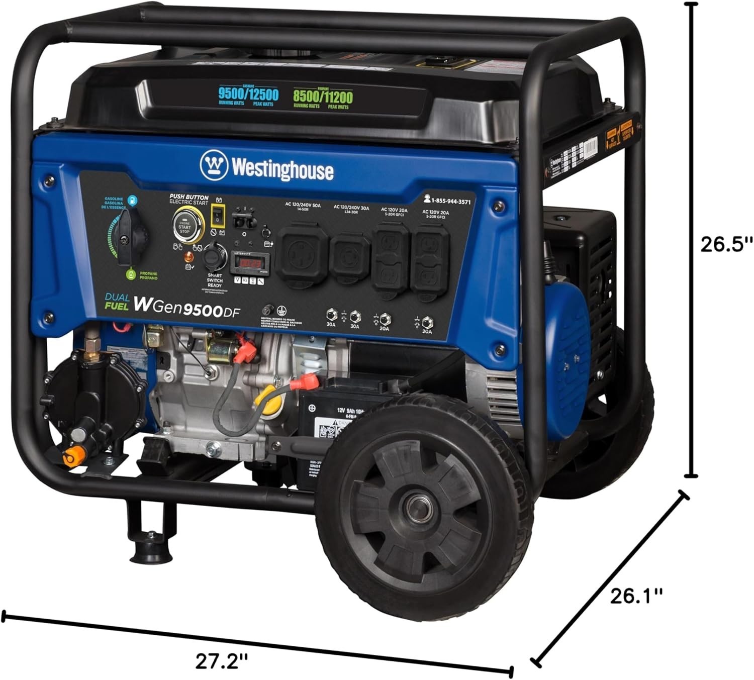 Westinghouse 12500 Watt Dual Fuel Home Backup Portable Generator, Remote Electri