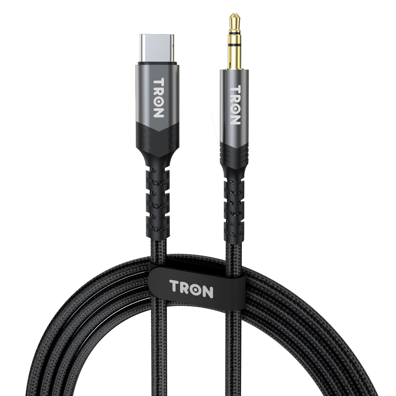 TRON Braided AUX Audio Cable (USB-C, L & Aux) – 5FT, Black