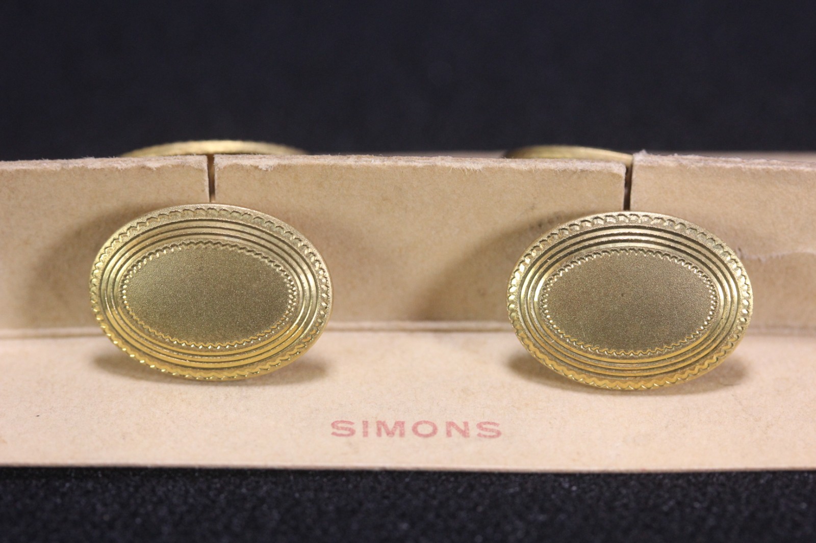 Antique Simons Gold Front Oval Cufflinks on Original Card NOS