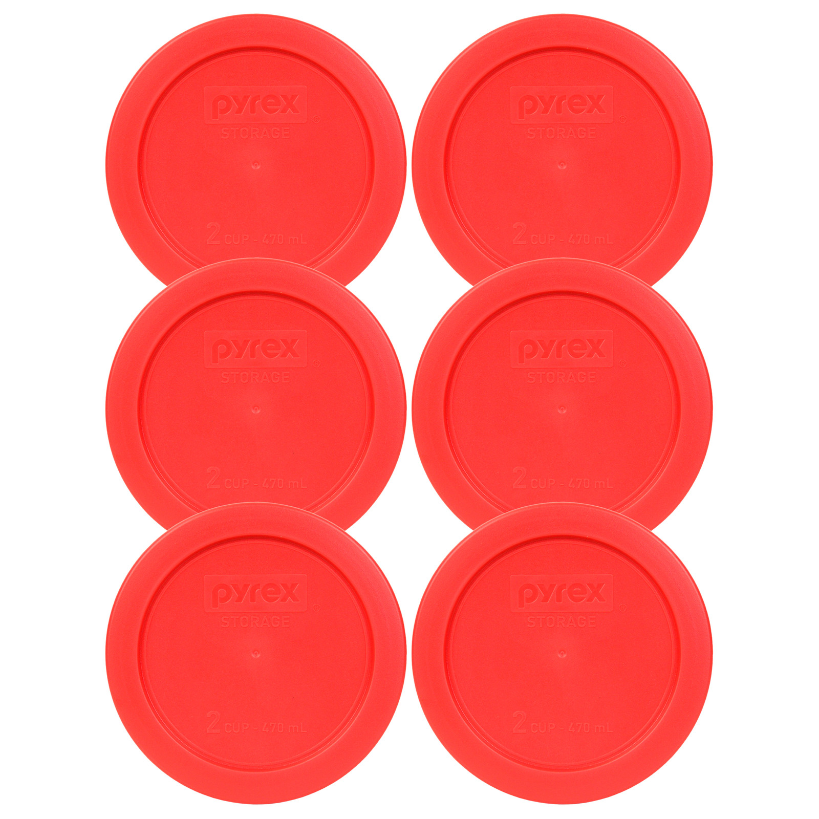 Pyrex 7200-PC 5" Storage Lid Cover 2 Cup Red Round 6 Pack for Glass Bowl New