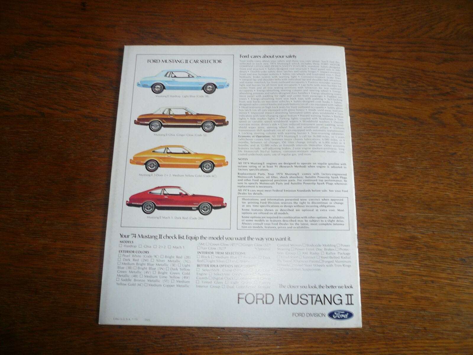 1974 Ford Mustang Sales Brochure- Vintage
