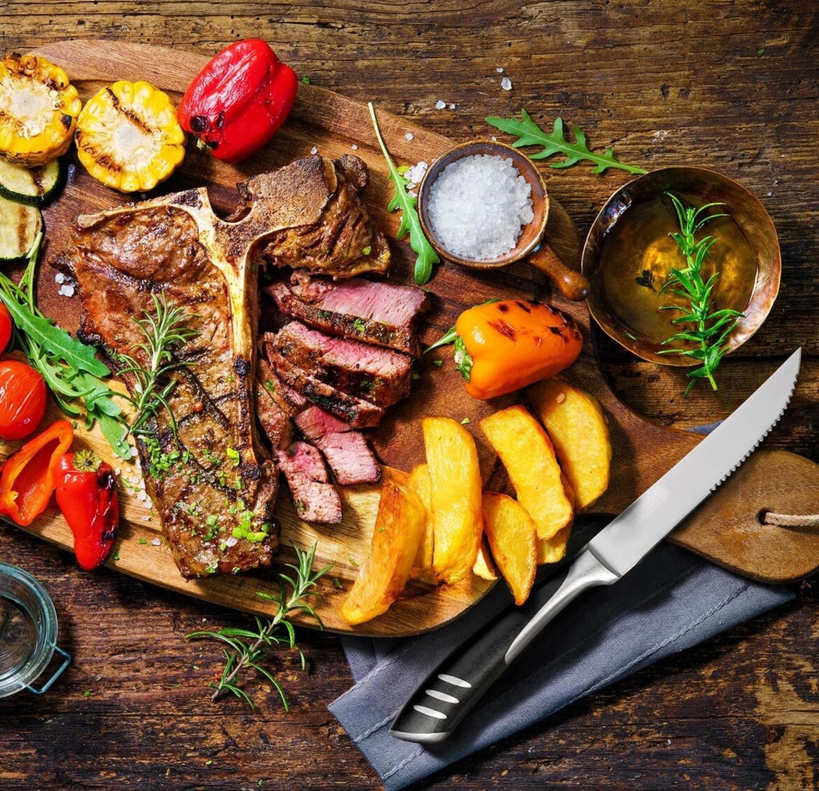 Premium 8-Piece German High Carbon Stainless Steel Steak Knife Set, Double Full