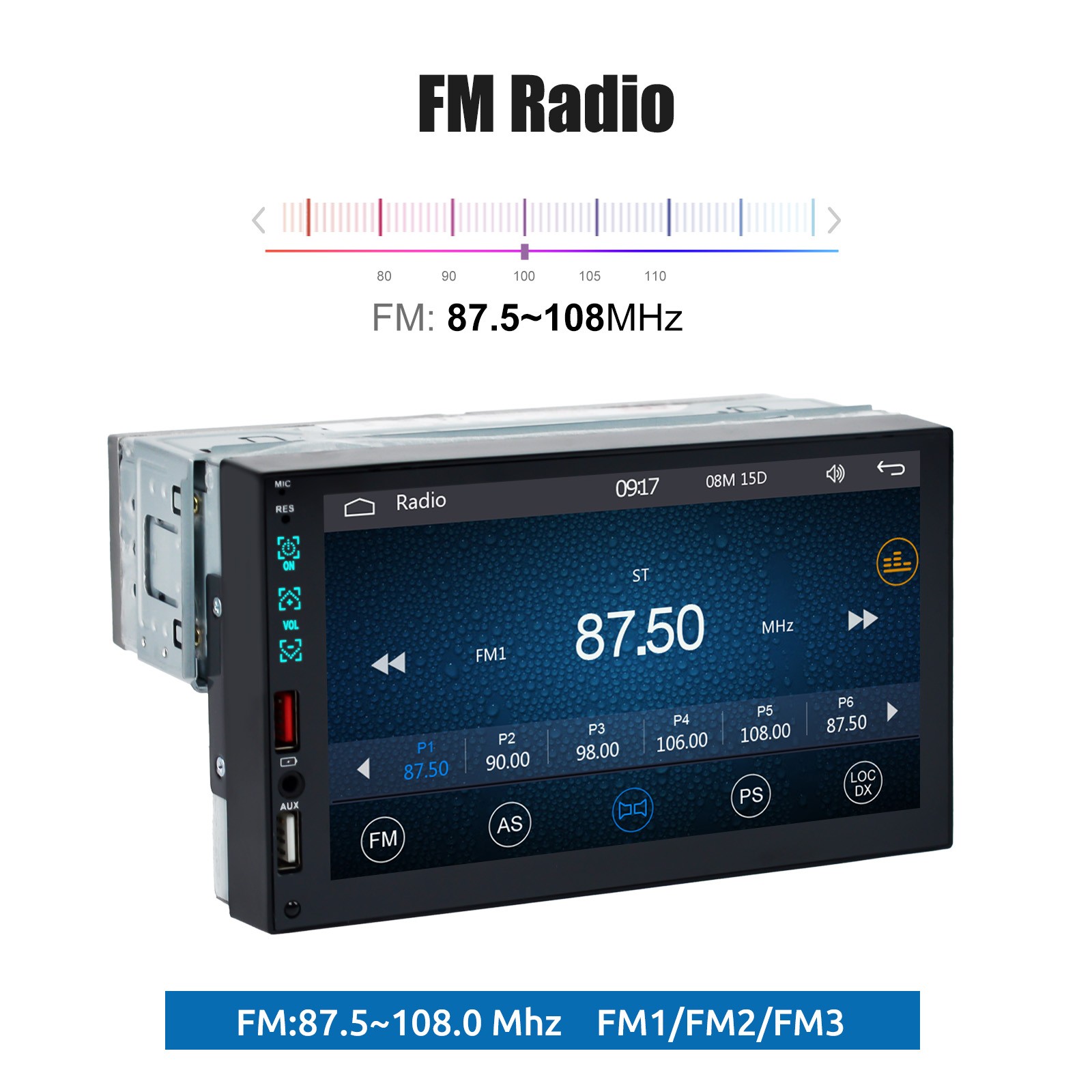 Single 1 Din Car Stereo Apple CarPlay 7" Touchscreen Bluetooth Radio SWC USB FM