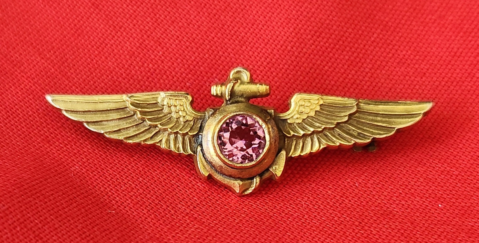 Vtg WWII US Navy Aviator Pilot Sweetheart Wings Pin H&H 1/20 12k GF W/Gemstone