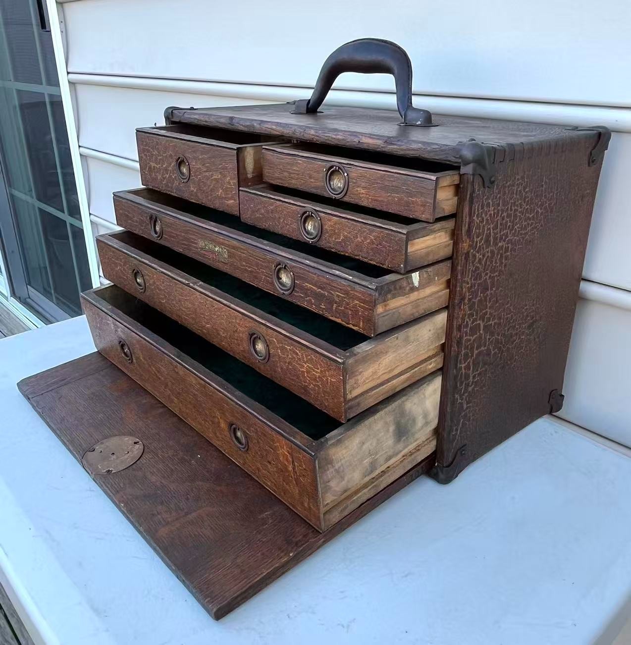 Antique Union 6 Drawers Oak Wood Machinists Tool Chest Box