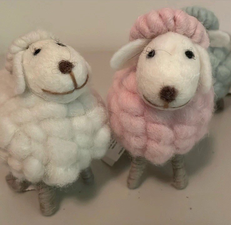 Pier 1 One Imports Set Of 4 Easter Wool Sheep Pastel Lambs Spring Decor