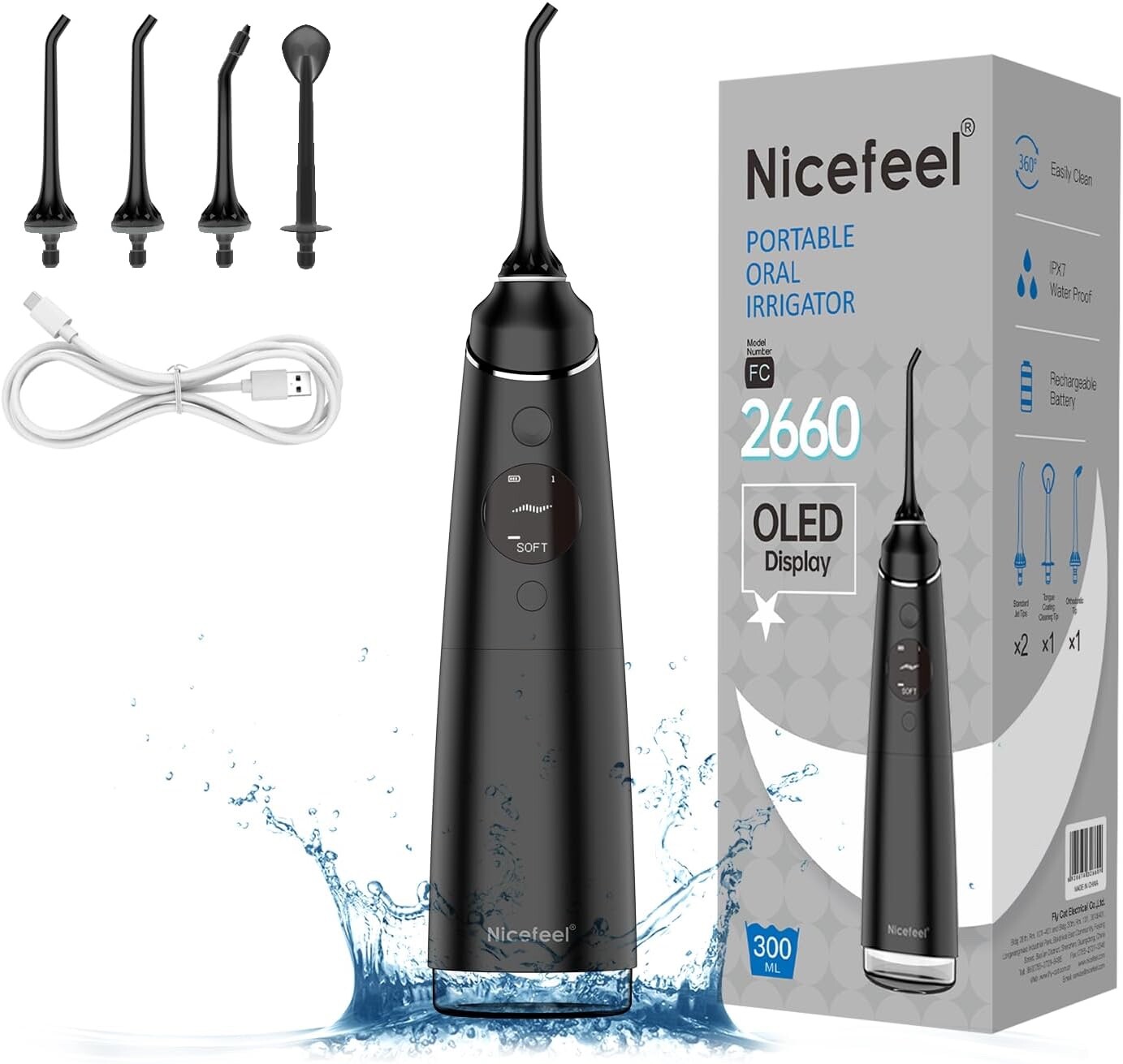 Cordless Rechargeable Water Dental Flosser Oral Irrigator with 4 Modes, 280mL