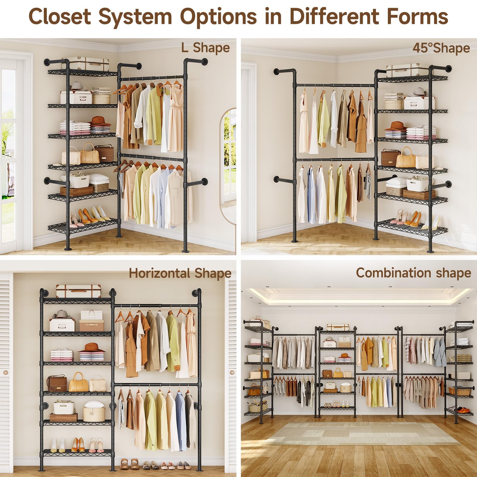 L2 Wall Mounted Closet System, Industrial Pipe Clothing Rack Clothes Racks