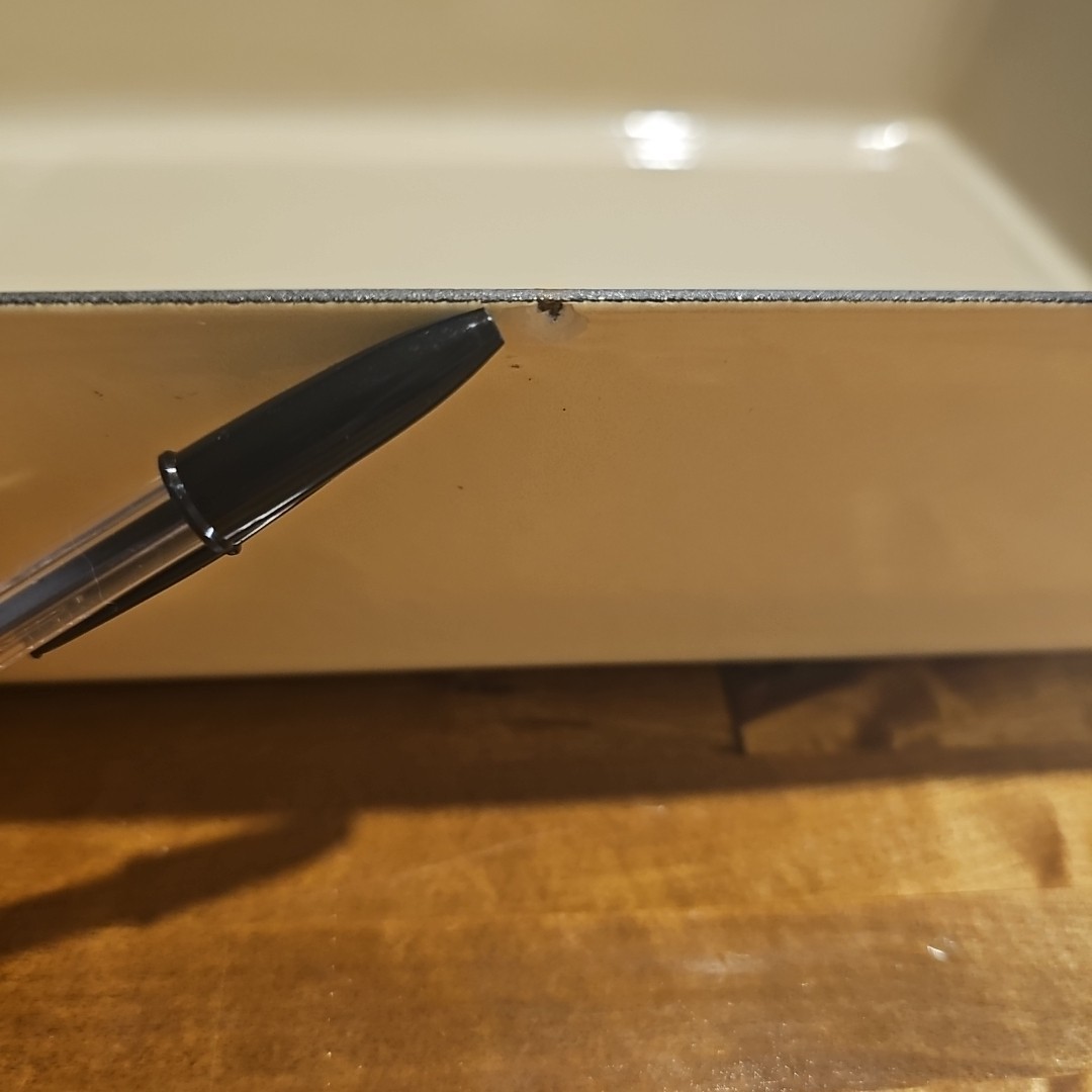 Vintage Cousances France Beige Enameled Cast Iron Roasting Pan 14" x 10"