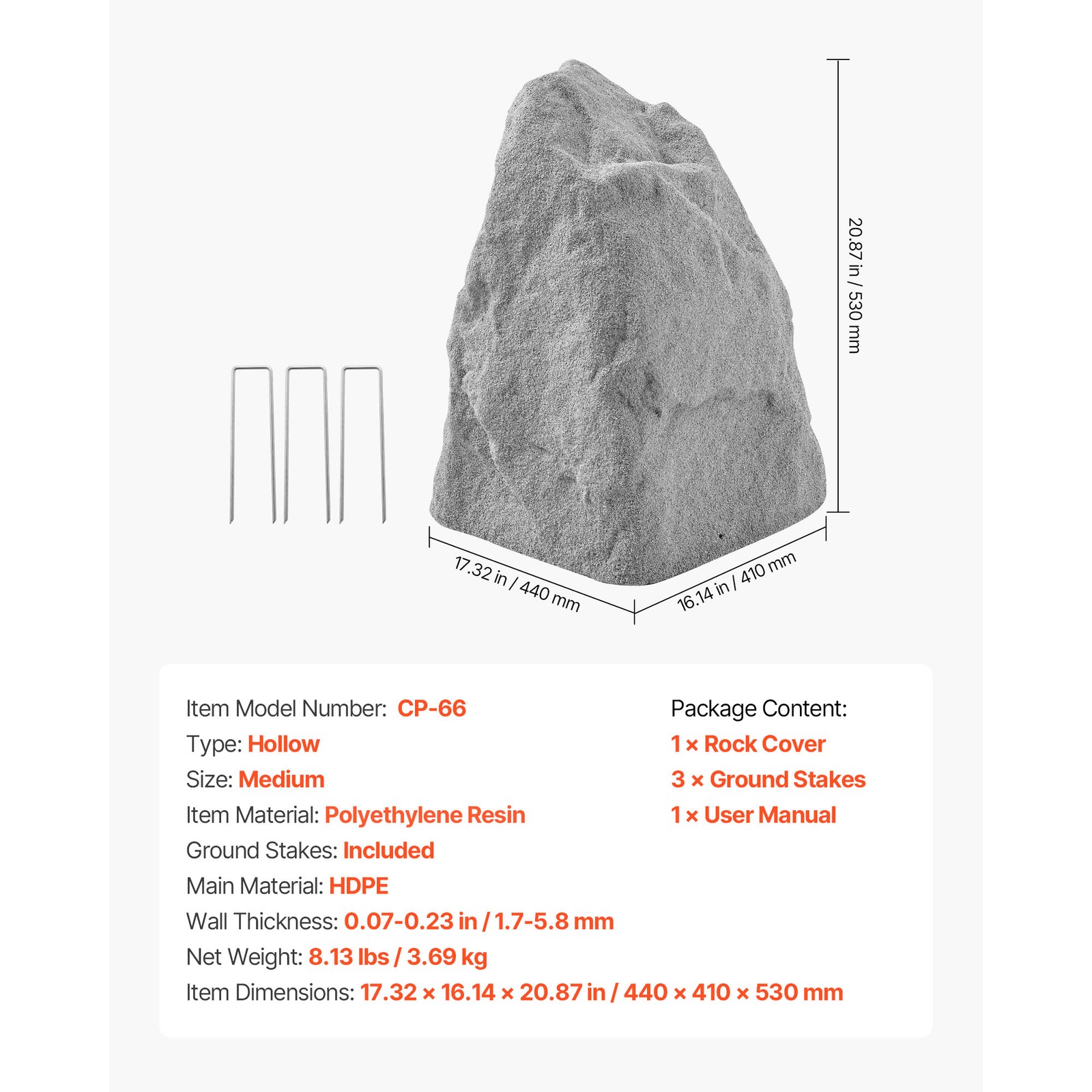 Uimoso Artificial Landscape Rock Cover Outdoor Well Pumps Realistic Grey Boulder