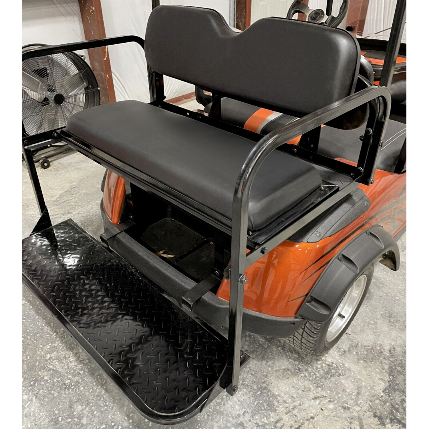 For EZGO TXT Golf Cart Flip Folding Rear Back Seat with Roof Support Kit - Black