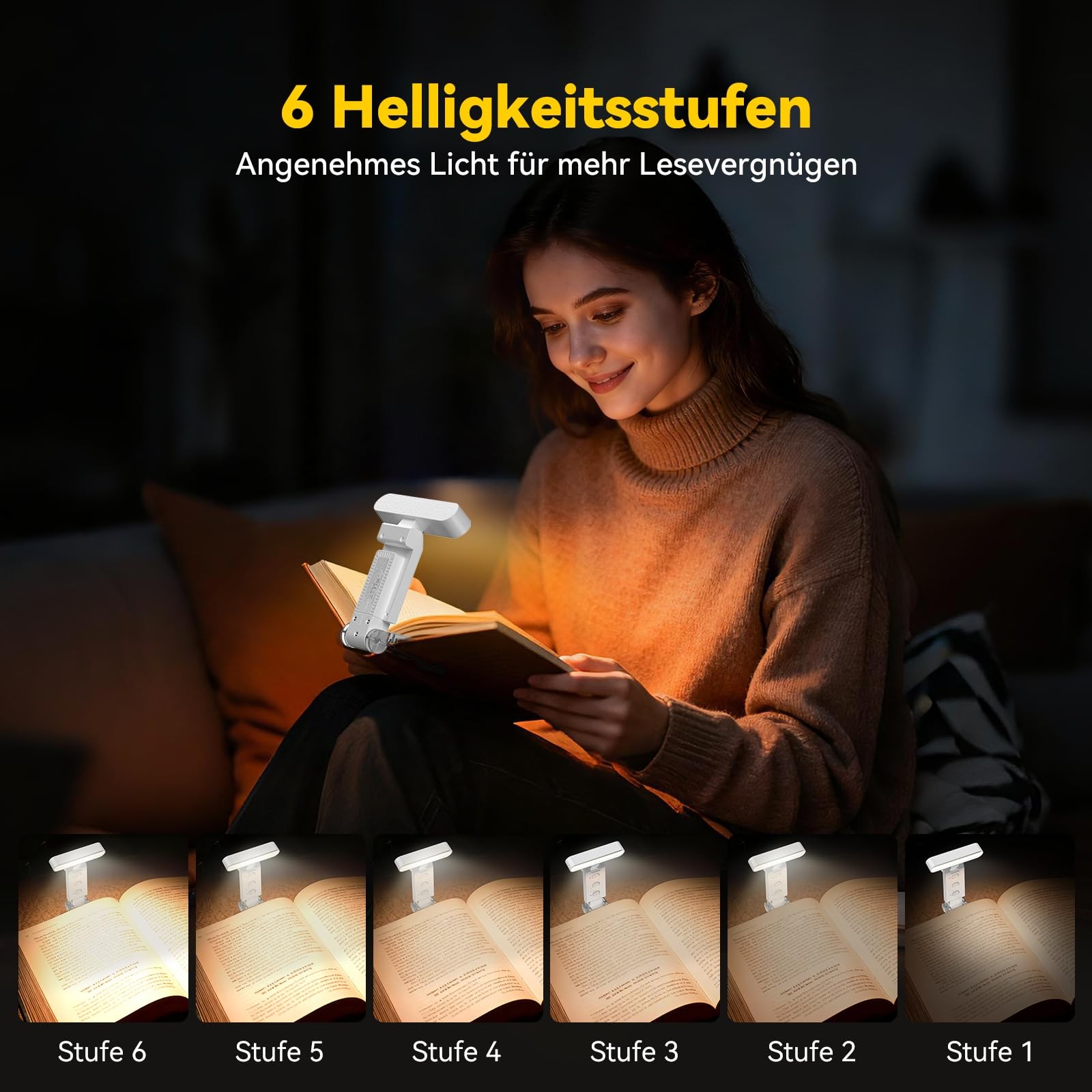 TechRise Book Light, 12 LED Clip-on Reading Light for Books in Bed, White