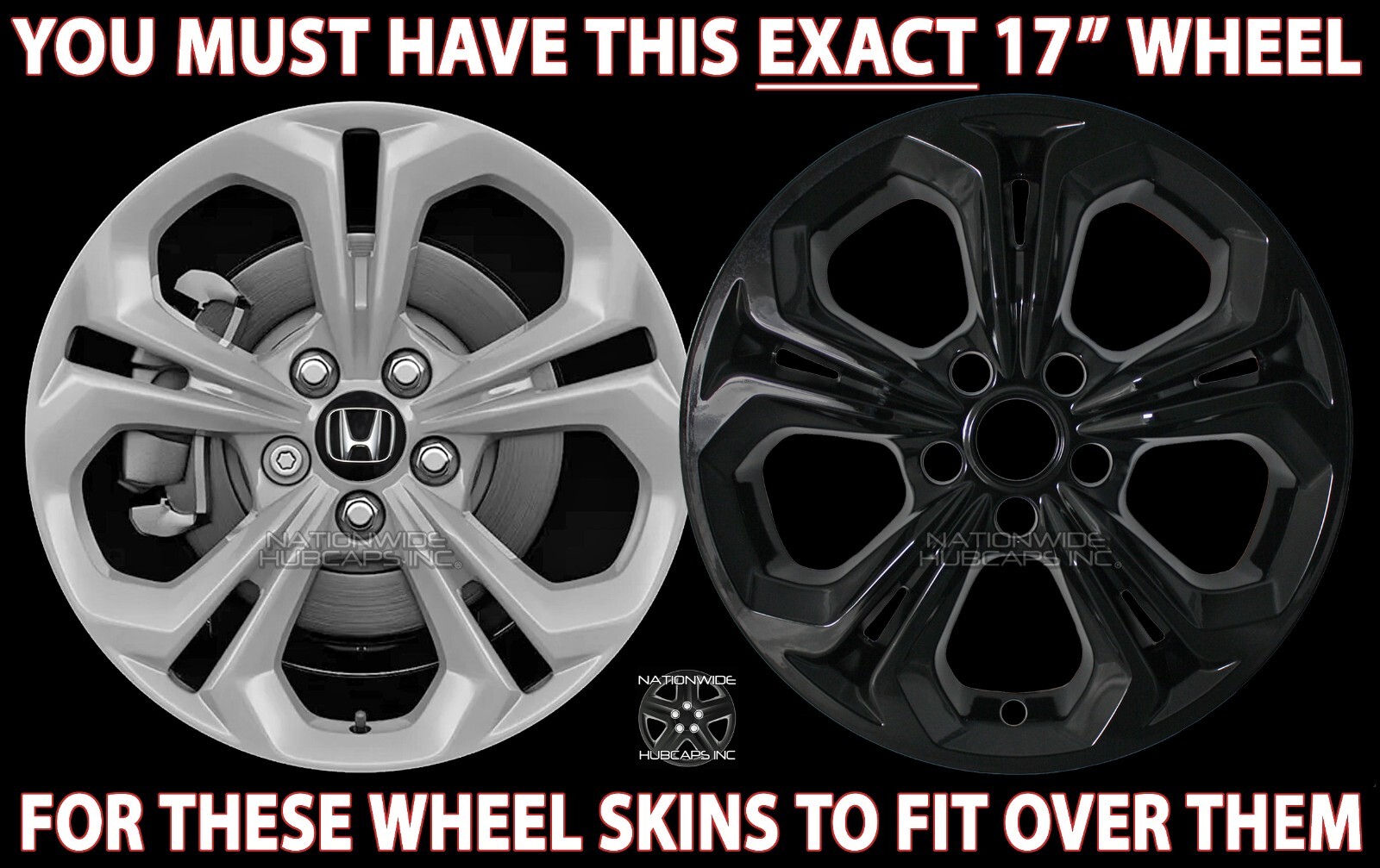 4 fit Honda Accord EX LX 2023-2024 Black 17" Wheel Skins Rim Covers Hub Caps