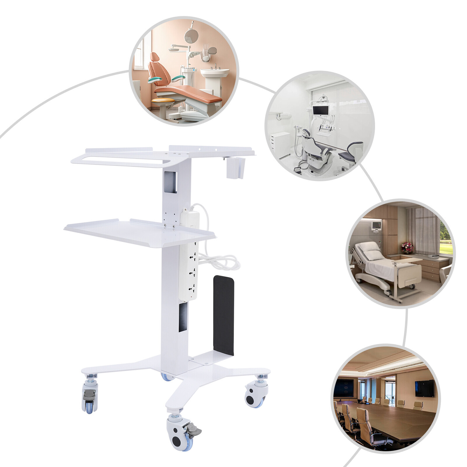 Mobile PC Cart Rolling Computer Workstation Adjustable Hospital Beauty Spa Cart