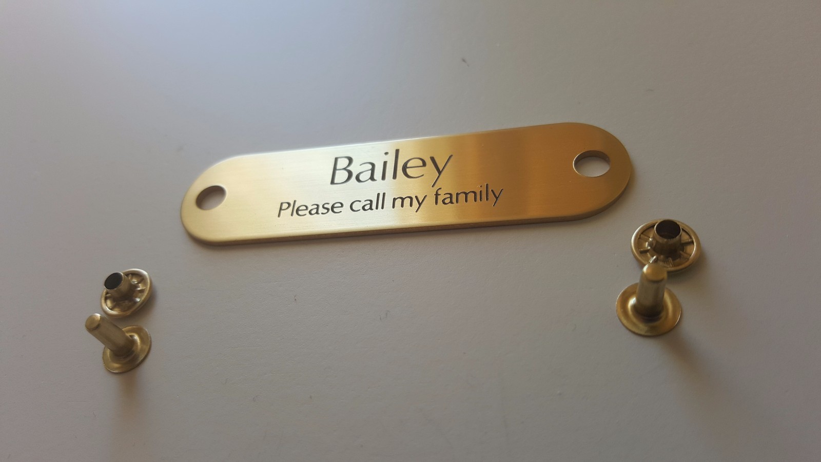 BRASS RIVET PET TAG ID FOR DOG COLLAR NAME ENGRAVED PLATE with RIVET SET