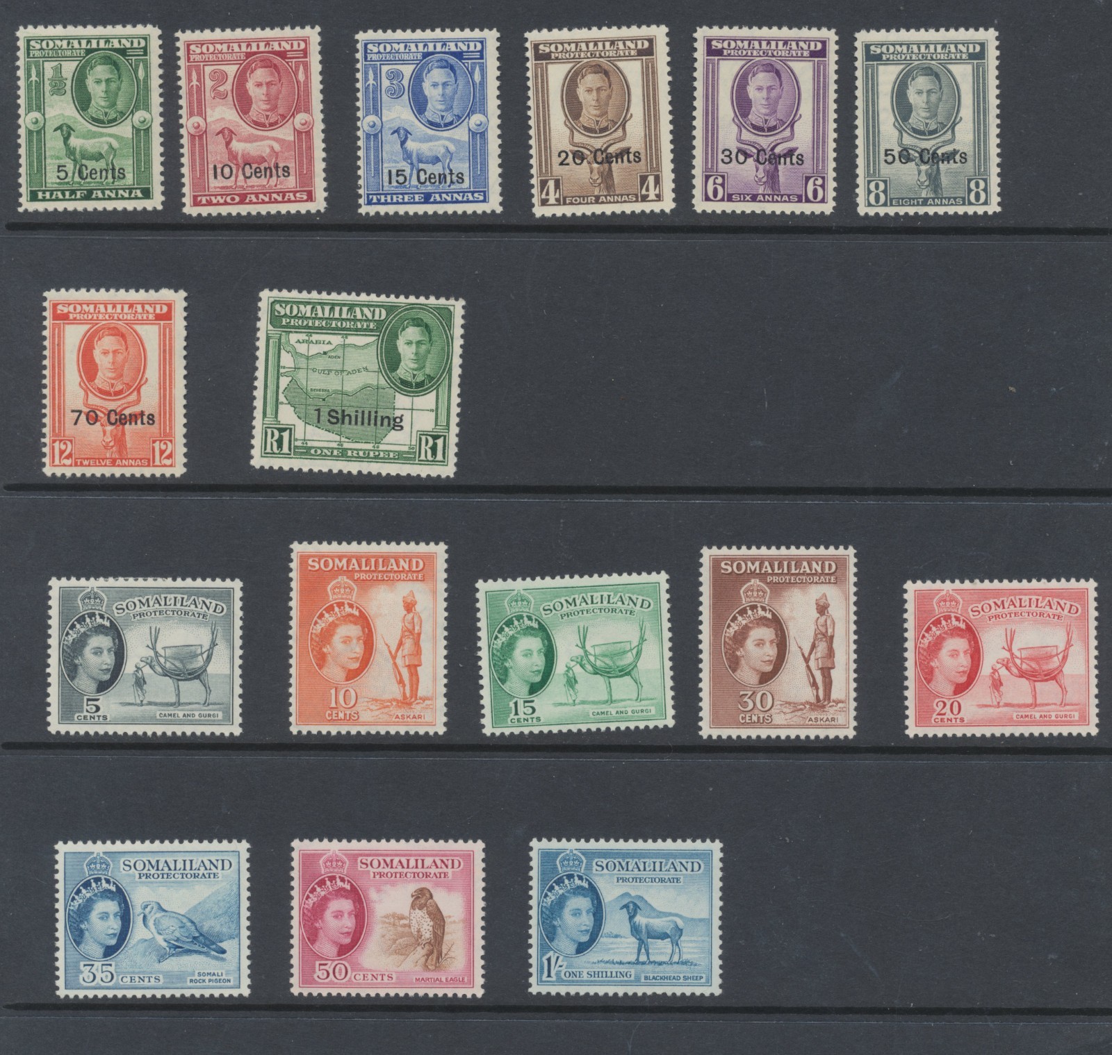 Somaliland Stamps 1952-1953 SG125/32;137/144 mint hinged