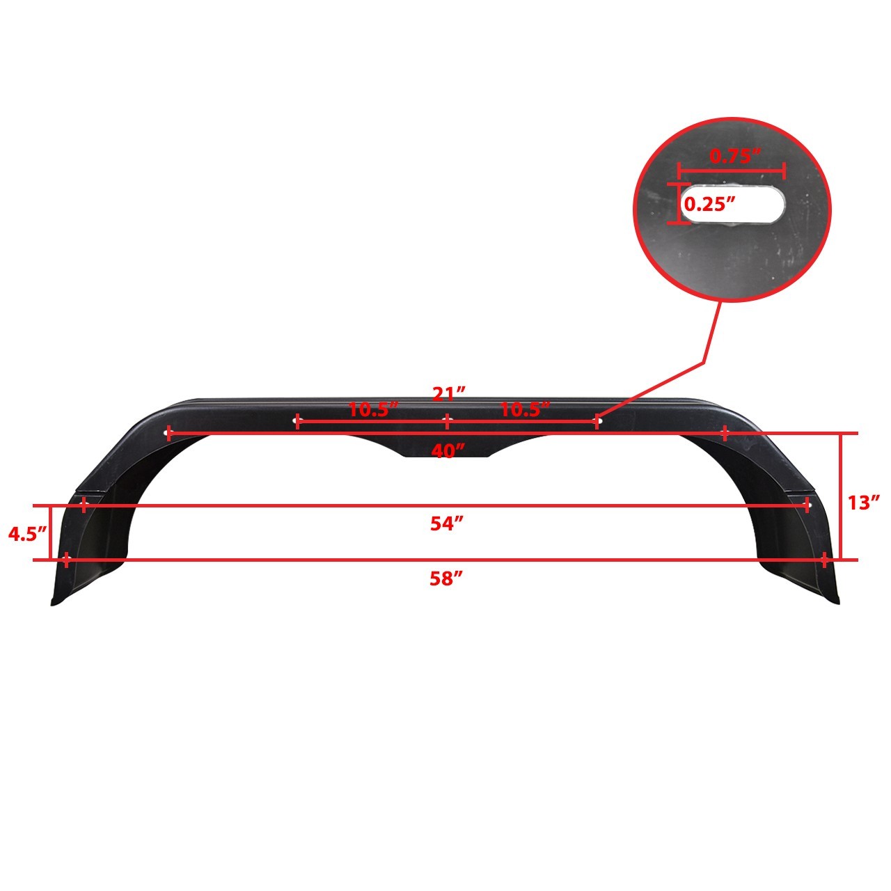 Plastic Universal Trailer Fender - 61" - Tandem Axle - Black - One Fender