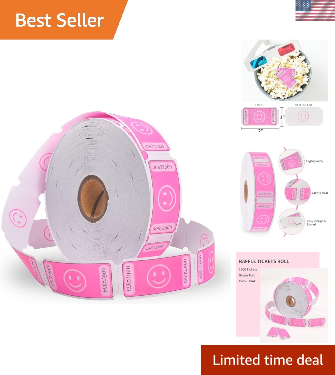 Smiley Face Raffle Tickets - 1000 Pink Perforated Tickets for All Your Events