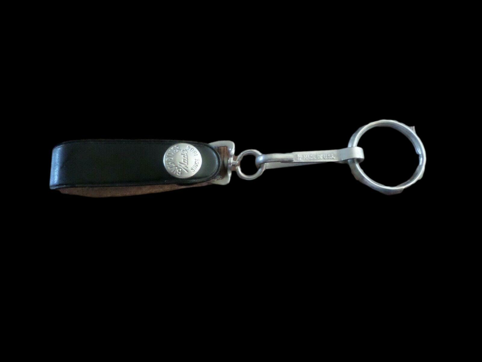 VINTAGE U.S NAVY BLACK LEATHER BELT KEEPER KEY CHAIN RING USA MADE BUCHEIMER