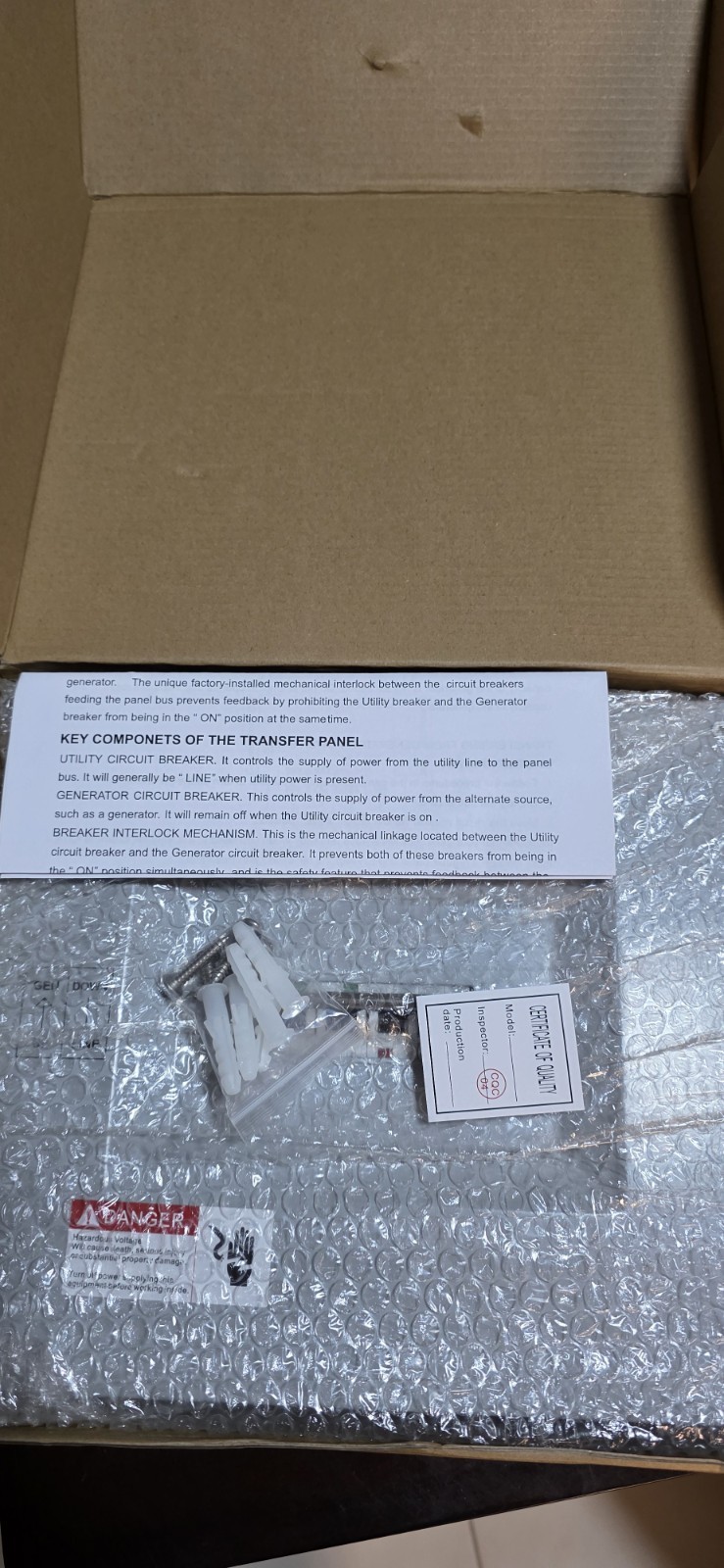 Briidea Transfer Panel (60A/60A) Transfer Switch for Portable Generator 15,000w