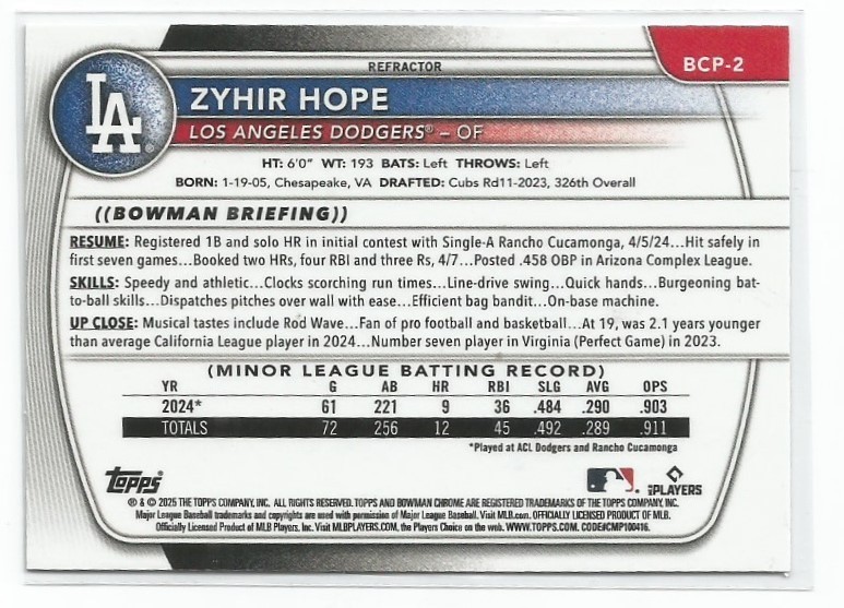 2025 Bowman Chrome Prospects 1- 50 With Color Parallels