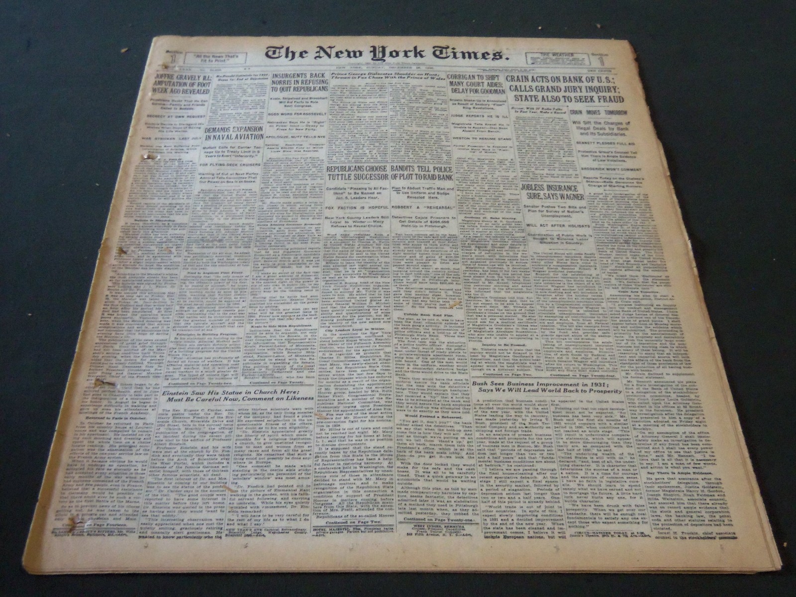 1930 DECEMBER 28 NEW YORK TIMES - JOFFRE GRAVELY ILL - NT 5628