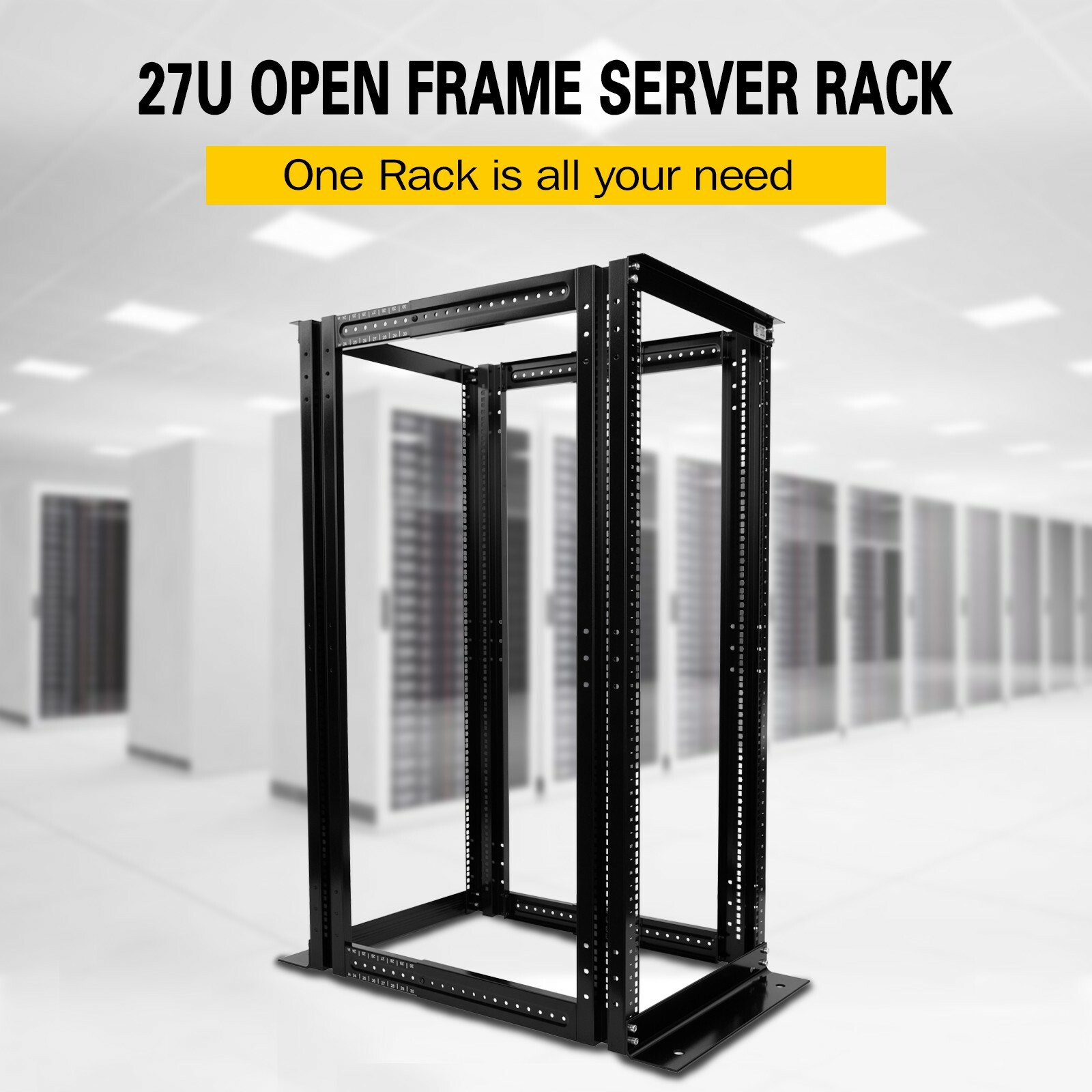 27U 4 Post Open Frame Server Network Data Rack Enclosure 19'' Adjustable Depth