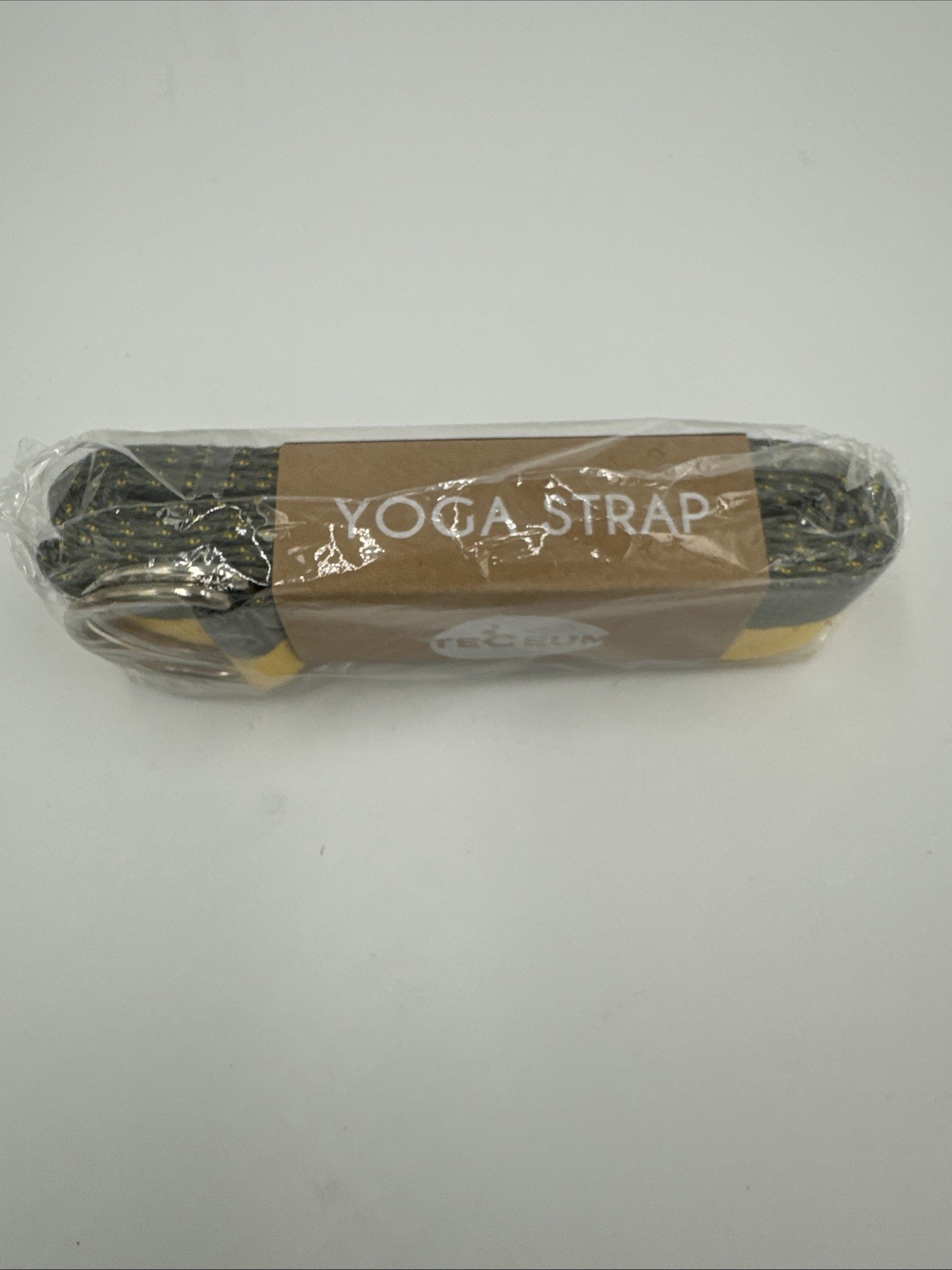 TECEUM Yoga Mat Strap Non Slip Pilates Stretch 1.5” wide 6 Ft Long Yellow Gray