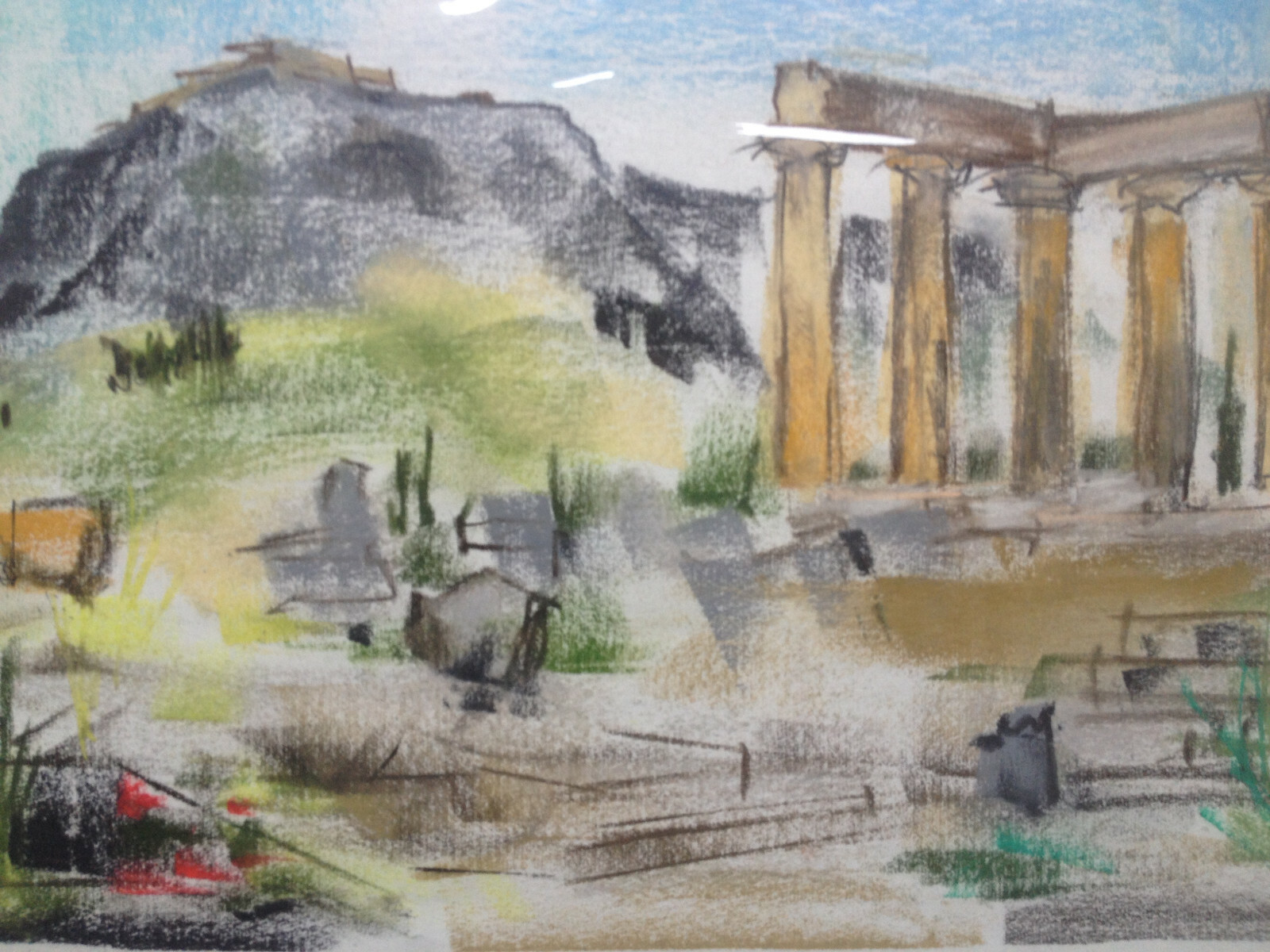 ::FRANZ EHMKE *1928 -2018 °GREECE ACROPOLIS AFTER CORFU COLUMNS SIGNED