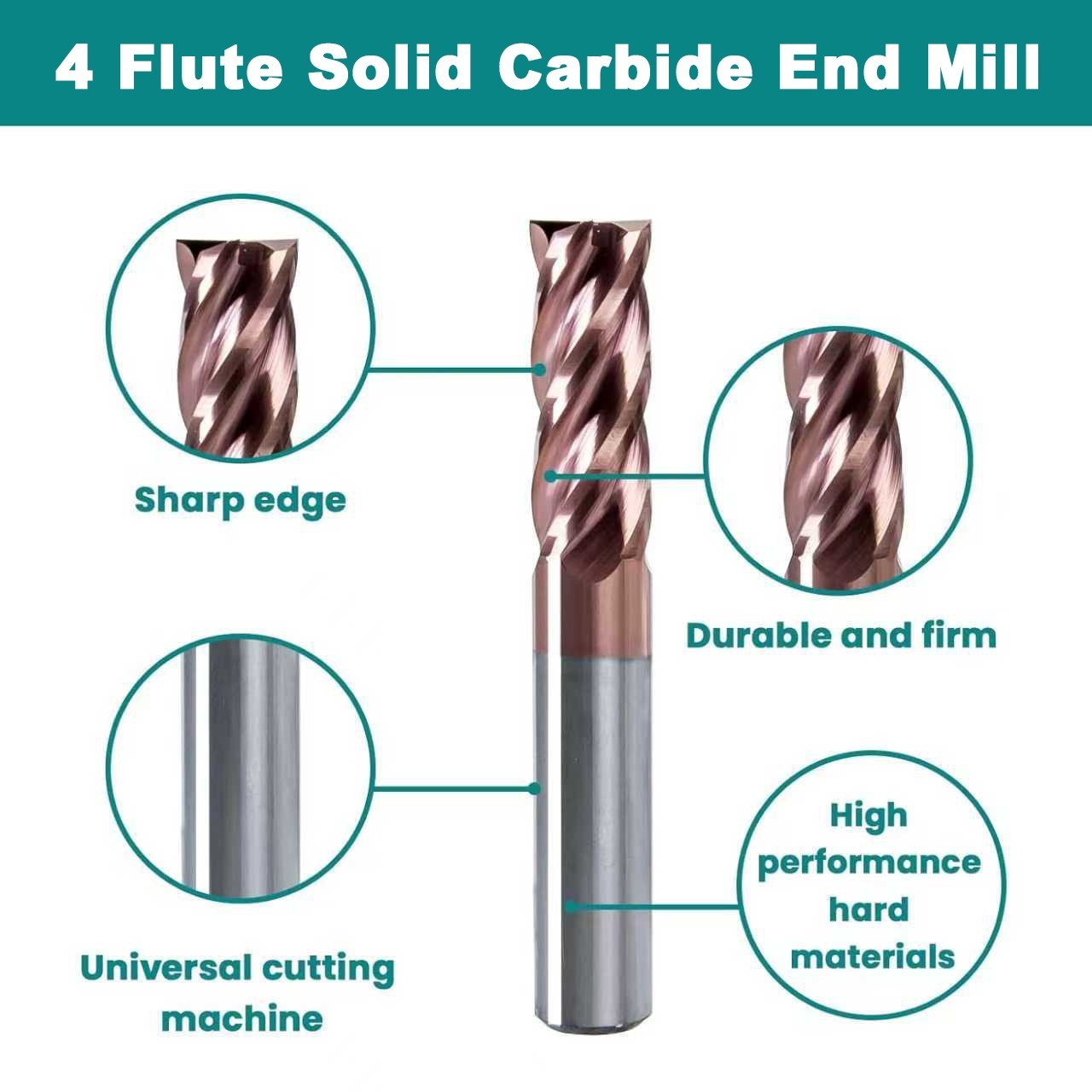 1/16" 4 Flute TiSiN Coated Carbide End Mill for Aluminum, Steel, Plastic