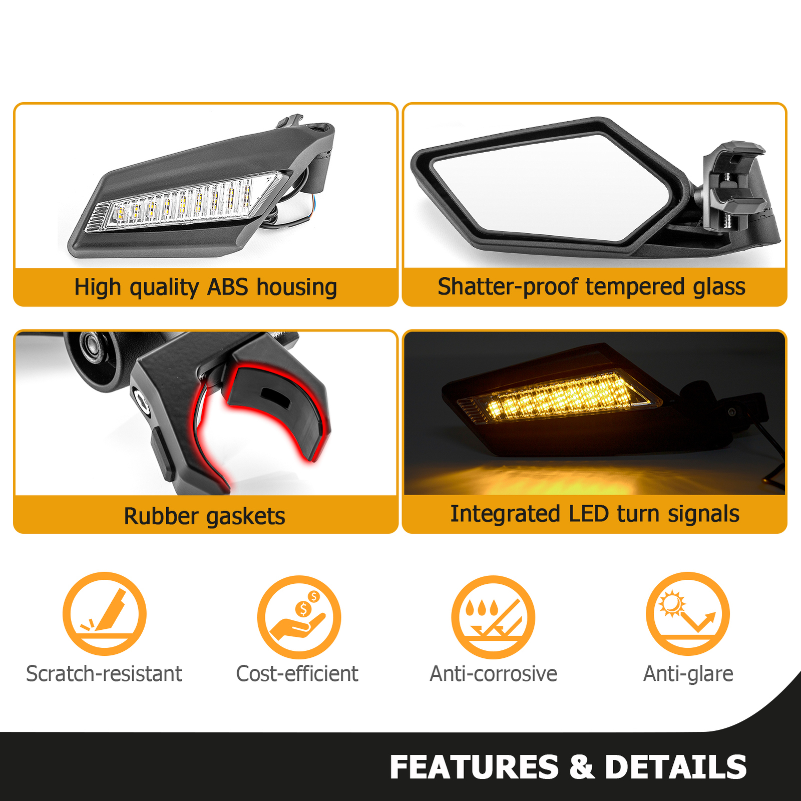 2020-2024 UTV Rear-View Side Mirrors W/LED Lights For Polaris RZR PRO R PRO XP