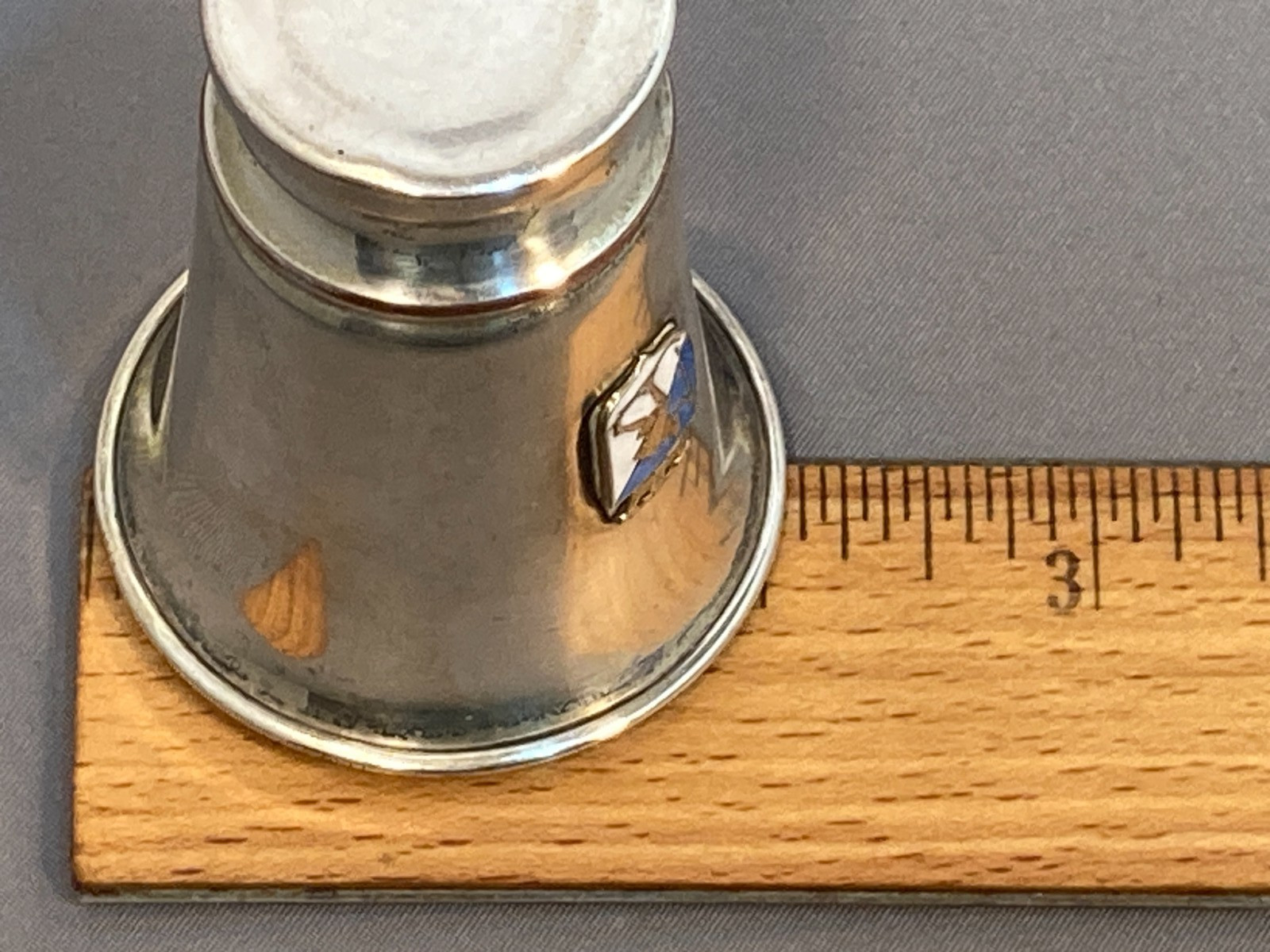 Vintage Silver Silverplate Shot Glass Cup Enamel crest coat of arms Lillehammer