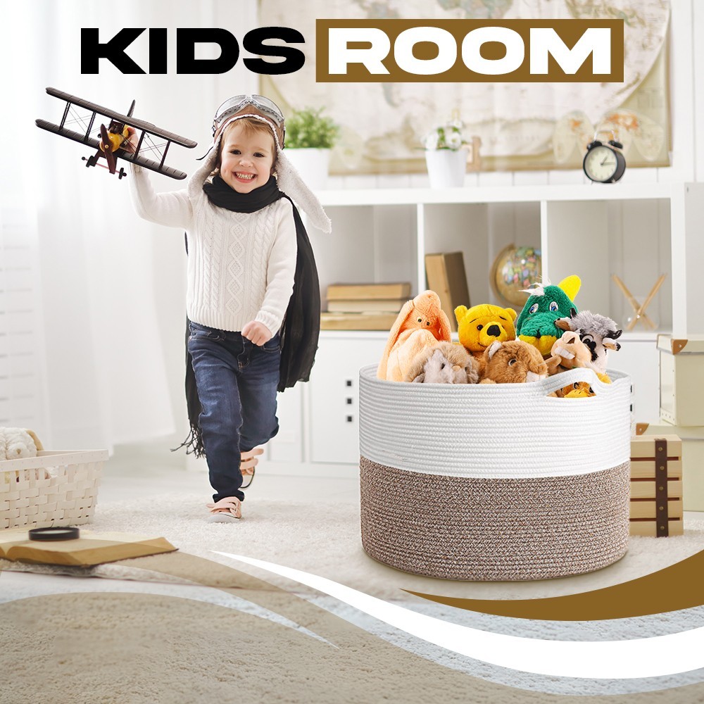 Large Blanket Basket 22 x 14 in Cotton Rope Storage Basket