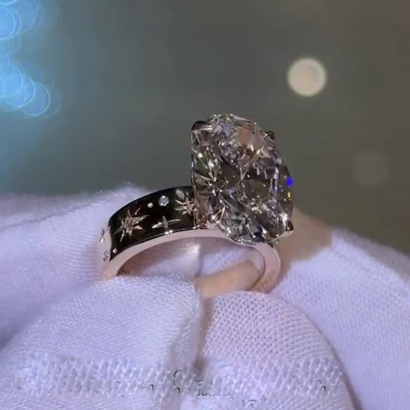 6.29Ct Oval Cut VVS1 Moissanite Solitaire Engagement Ring 14K Yellow Gold Plated