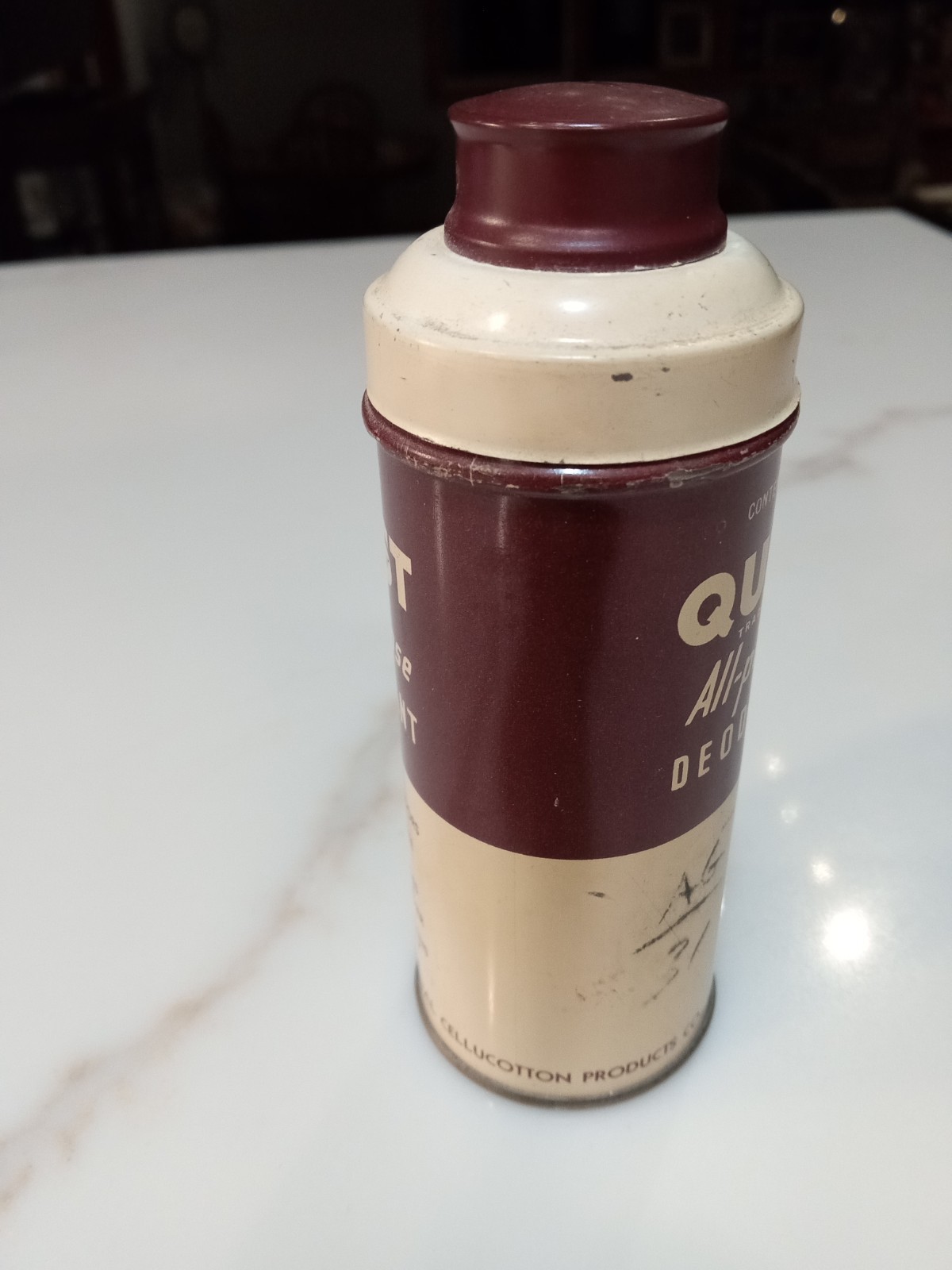 Quest - All Purpose - Deodorant Powder- Metal Tin. Vintage 1940's Half Full.