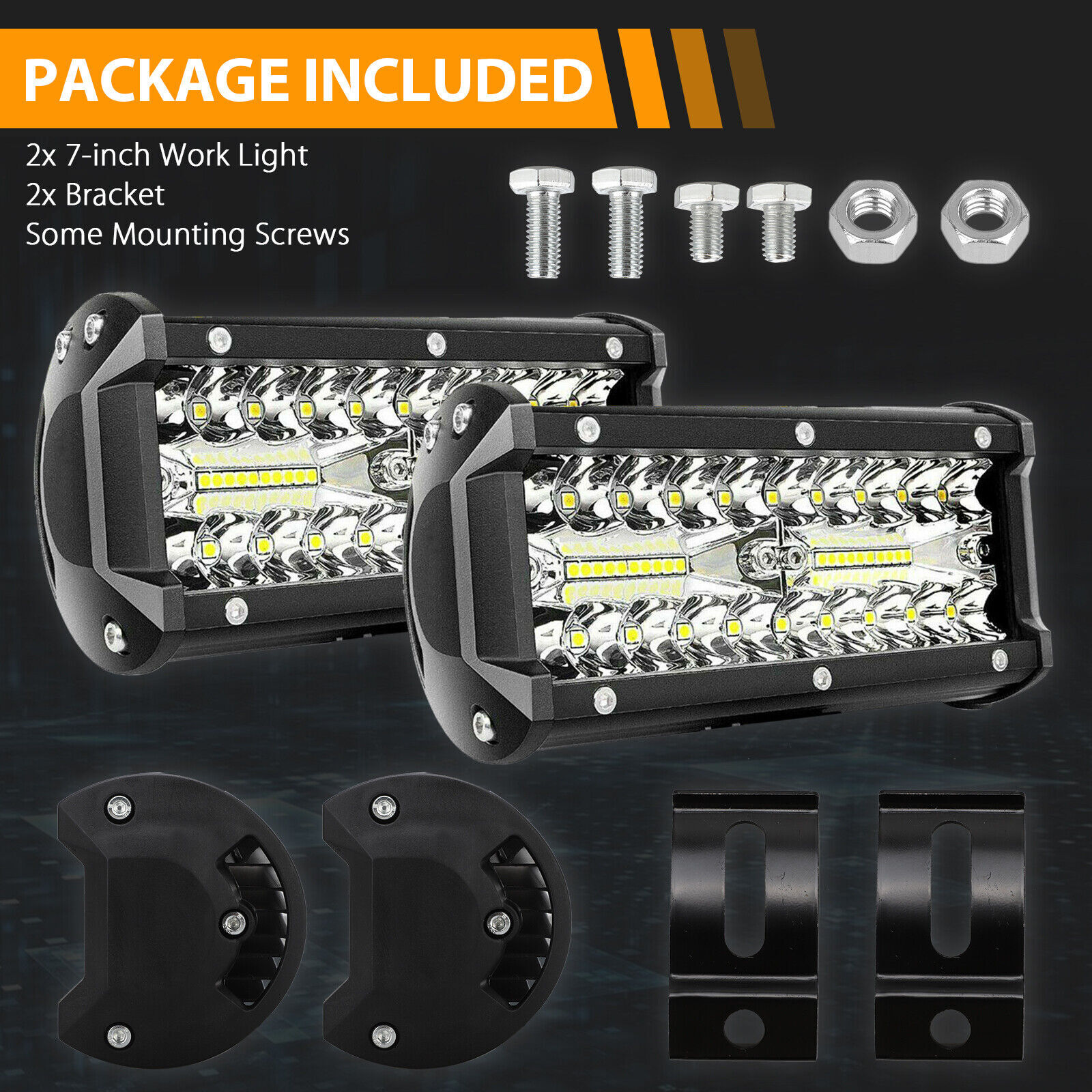 2x 7inch 20000LM LED Work Light Bar Flood Spot Pod Offroad Fog Driving ATV Truck