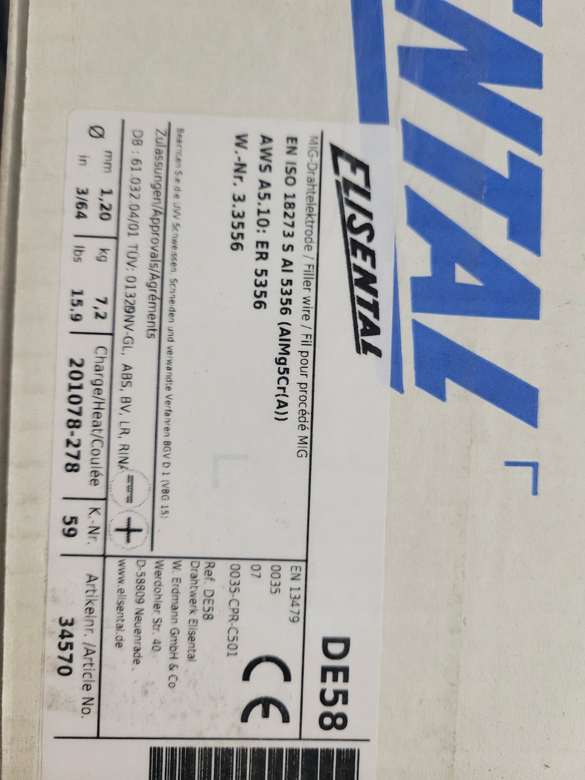 Aluminum 5356 Mig Welding Wire 3/64 ER5356 16lb Roll