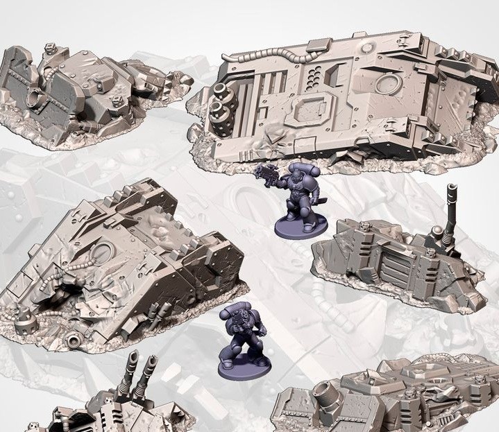 Warhammer 40k Wartable Scenery Crashed Tank Terrain Sci-fi