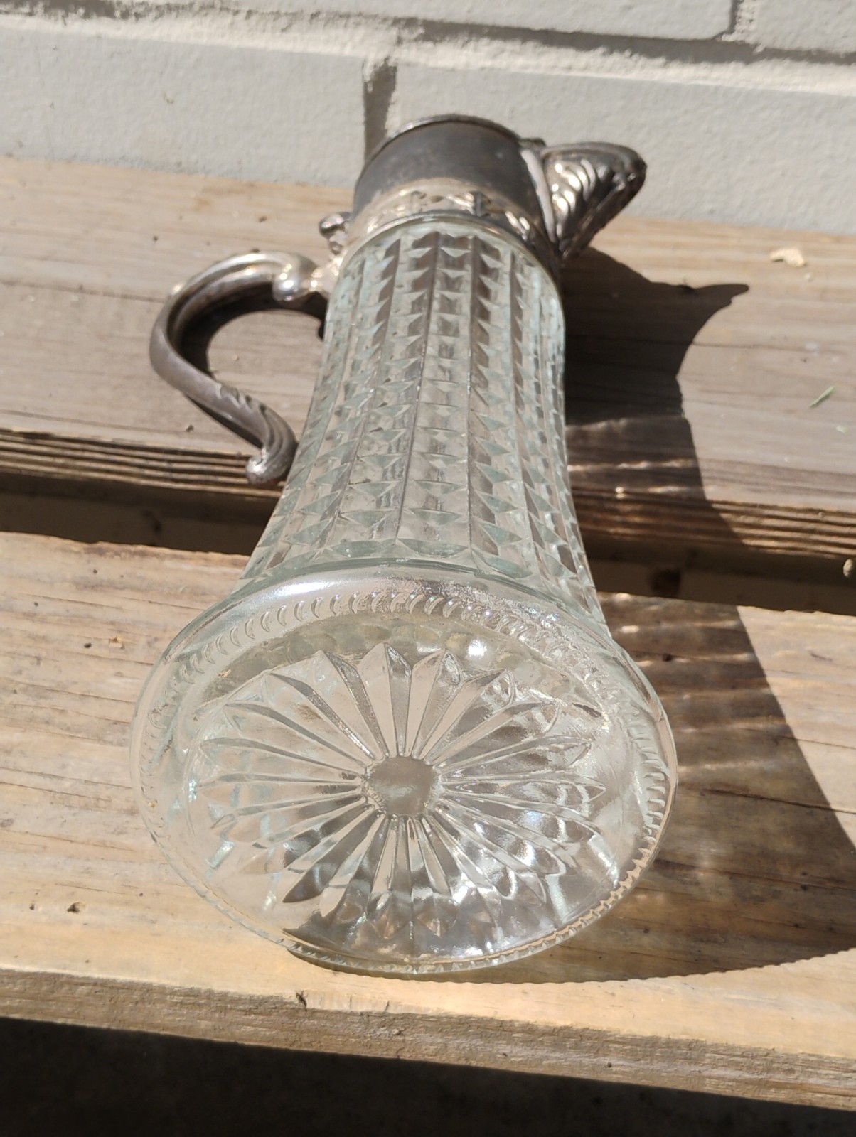 Antique Victorian Style Italian Crystal/Silverplate Decanter Claret Jug Pitcher