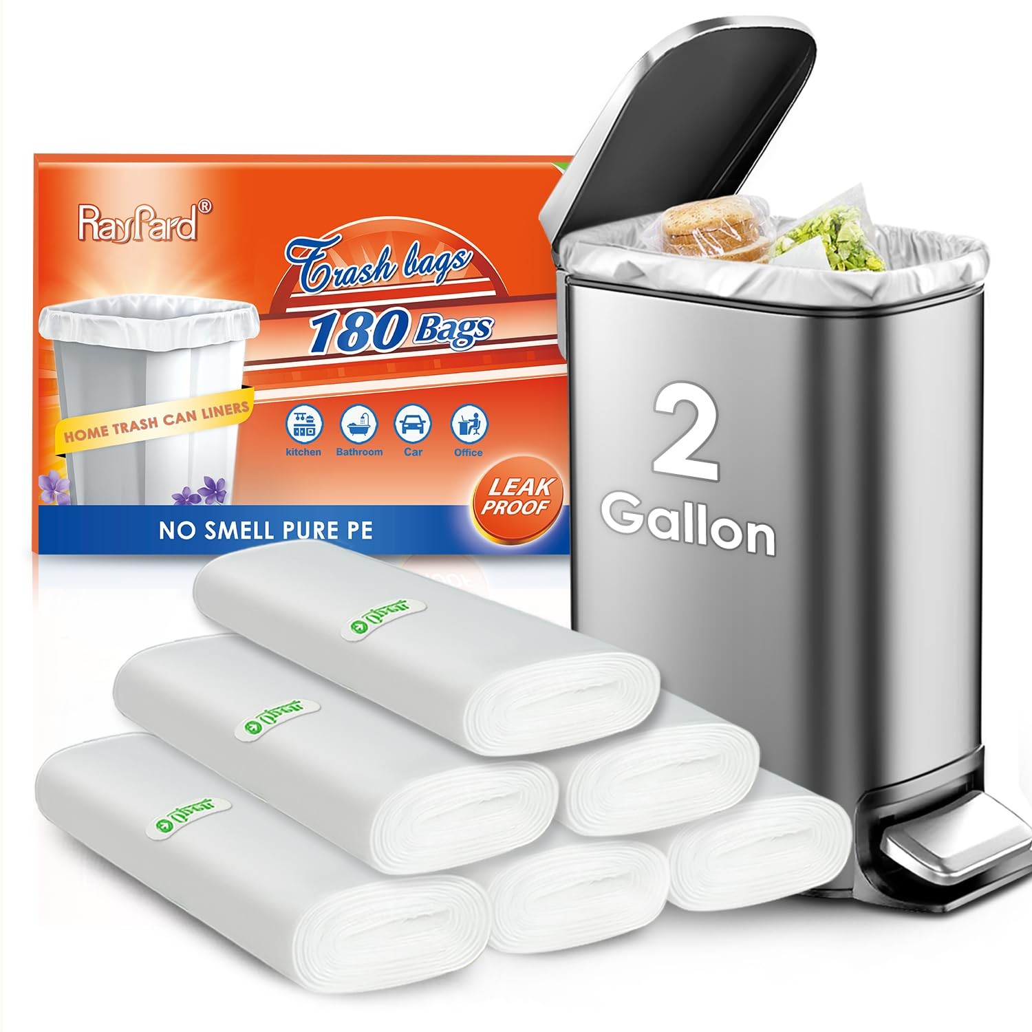 180 Counts 2 Gallon (1.8-2 Gal) Small Trash Bags Garbage Bags by , fit 1.6,1....