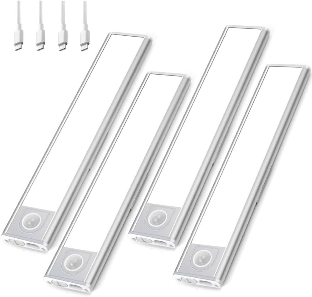 4-Pack LED Under Cabinet Lights, Rechargeable Motion Sensor, 3 Color Dimmable