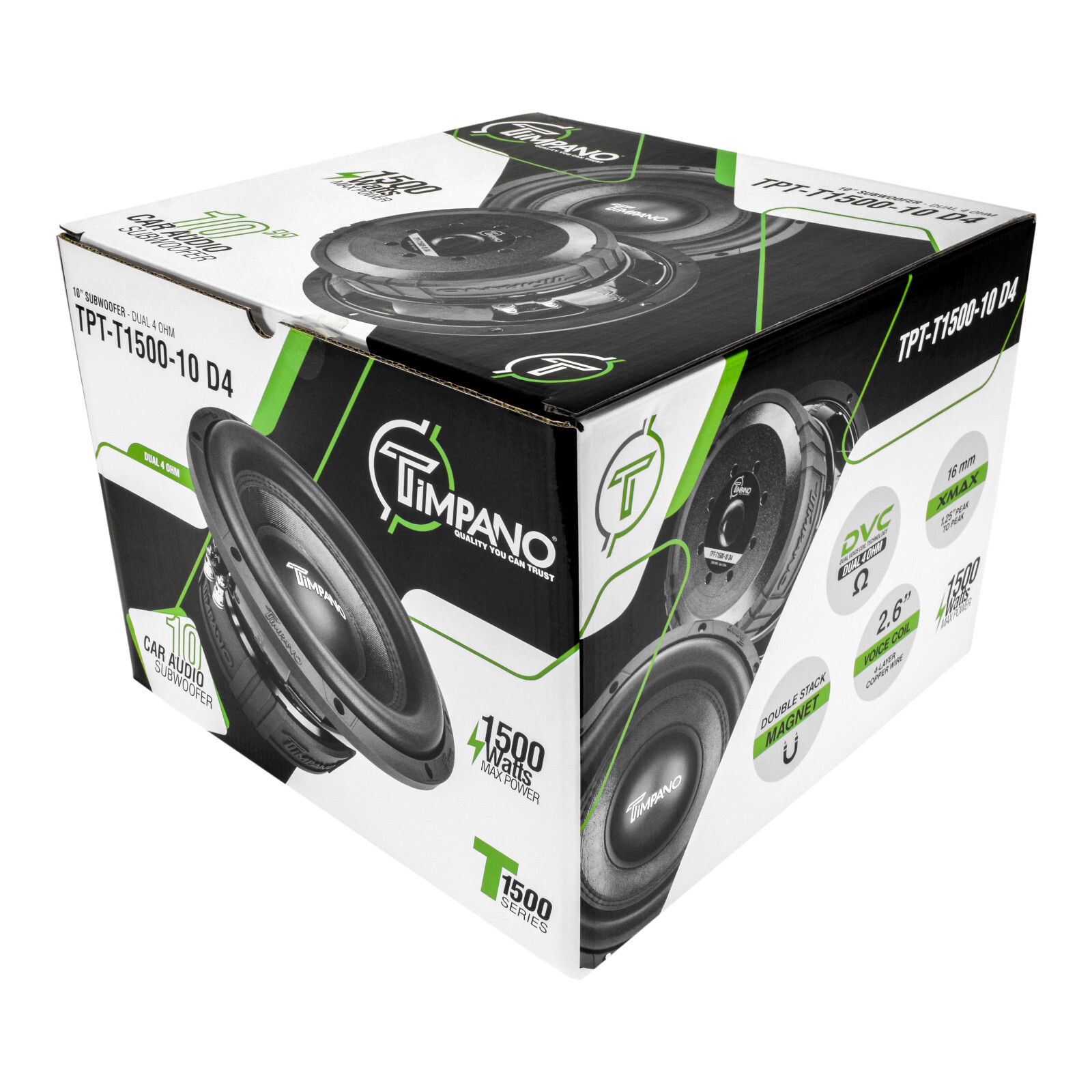 2x Timpano 10" Car Audio Subwoofer 1500 Watts T1500-10 Dual 4 Ohms Daily Banger