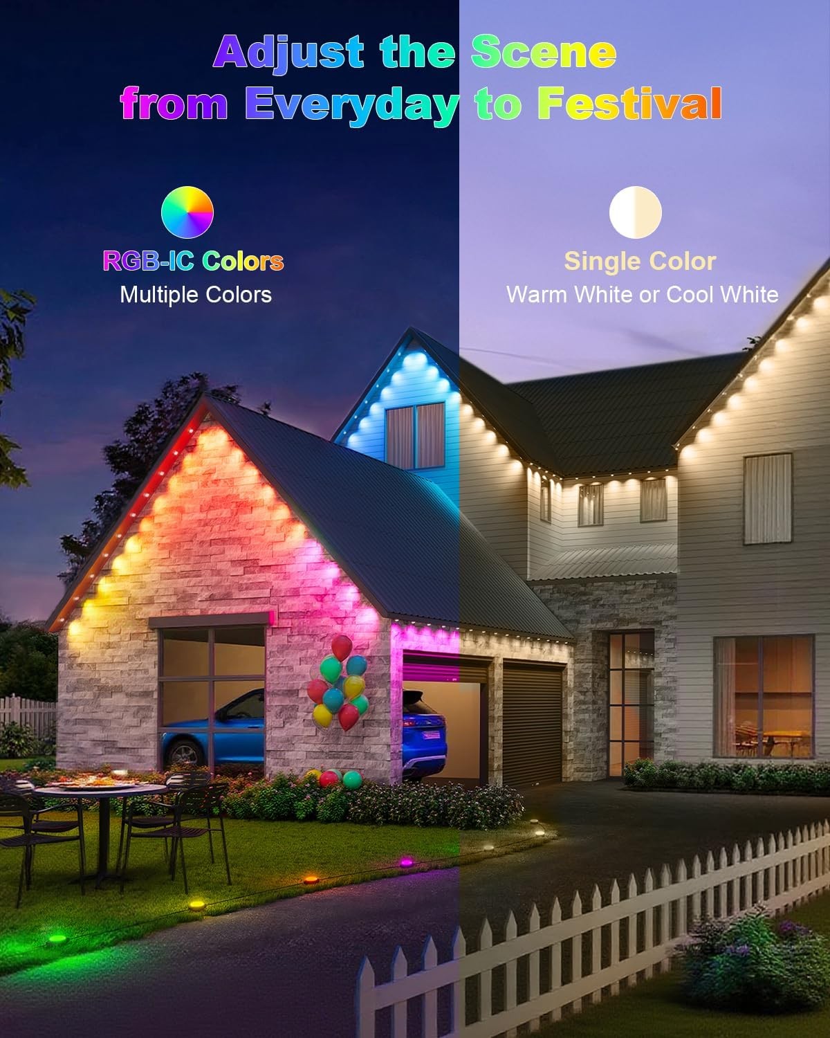 Smart Permanent Outdoor Lights RGBIC Eaves Light for House Holiday Party Decor