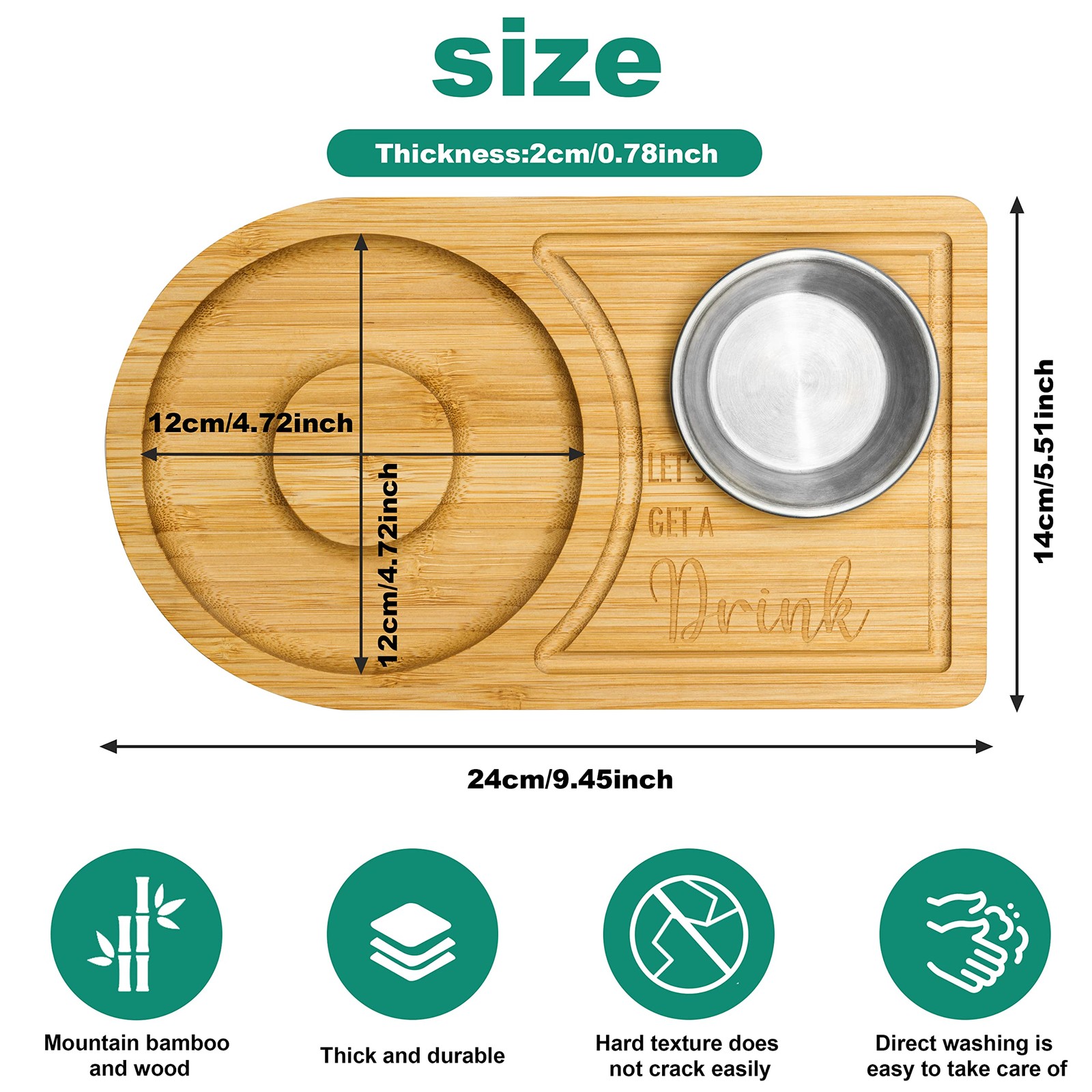 Bamboo Wood Cocktail Rimmer Tray, Glass Salt Sugar Rimmer for Margarita